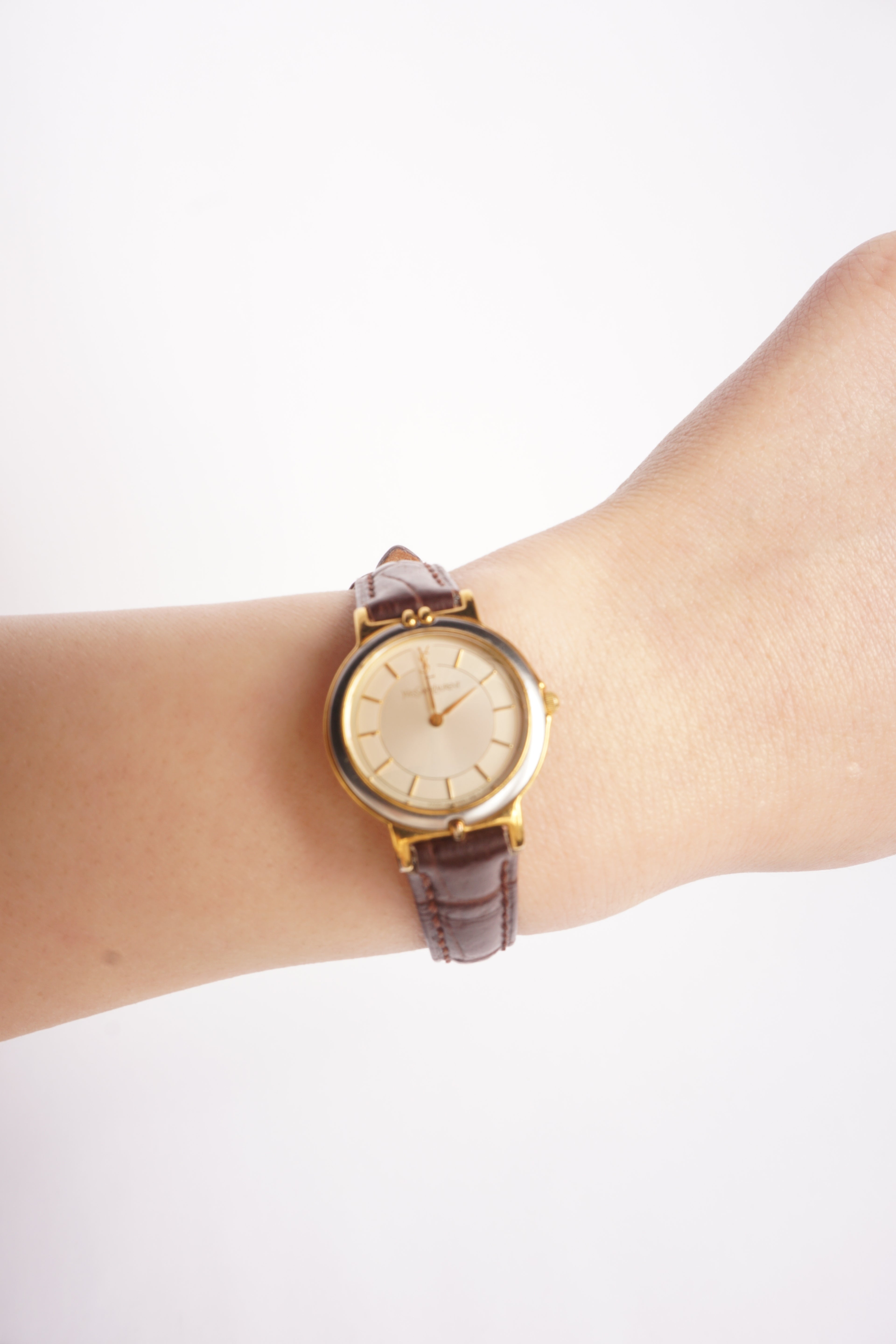 Yves Saint Laurent White Dial Two Tone Quartz Watch