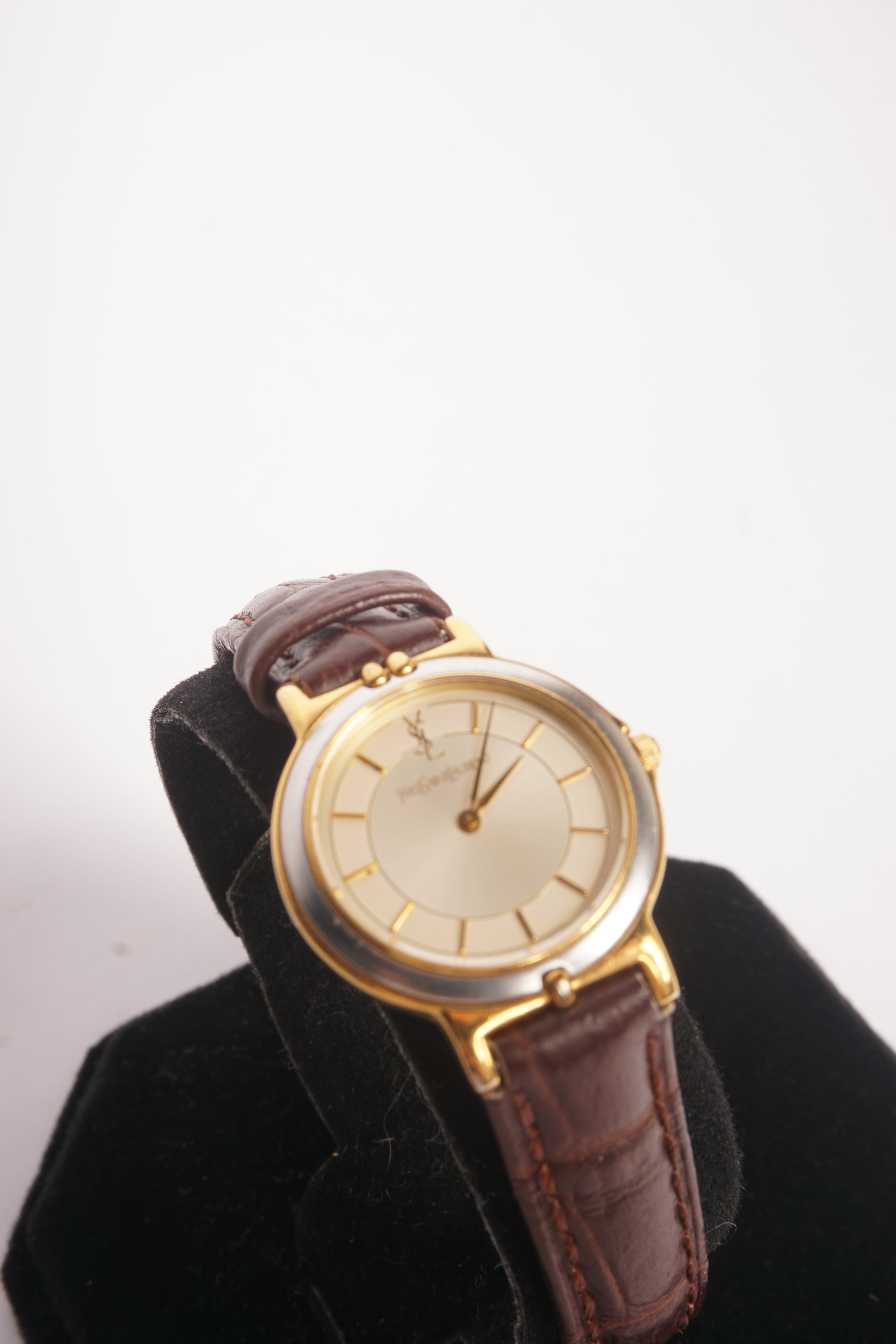 Yves Saint Laurent White Dial Two Tone Quartz Watch