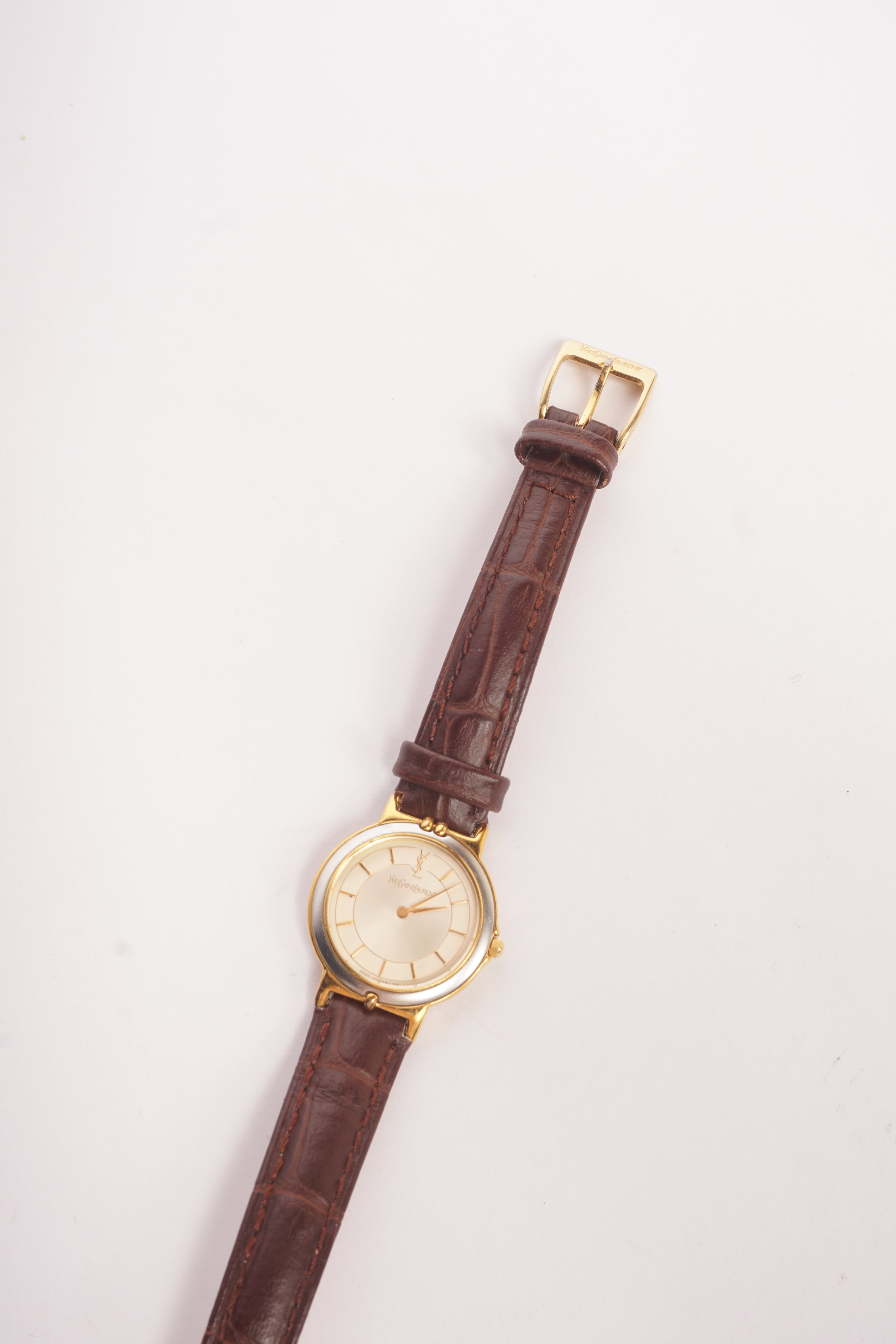 Yves Saint Laurent White Dial Two Tone Quartz Watch