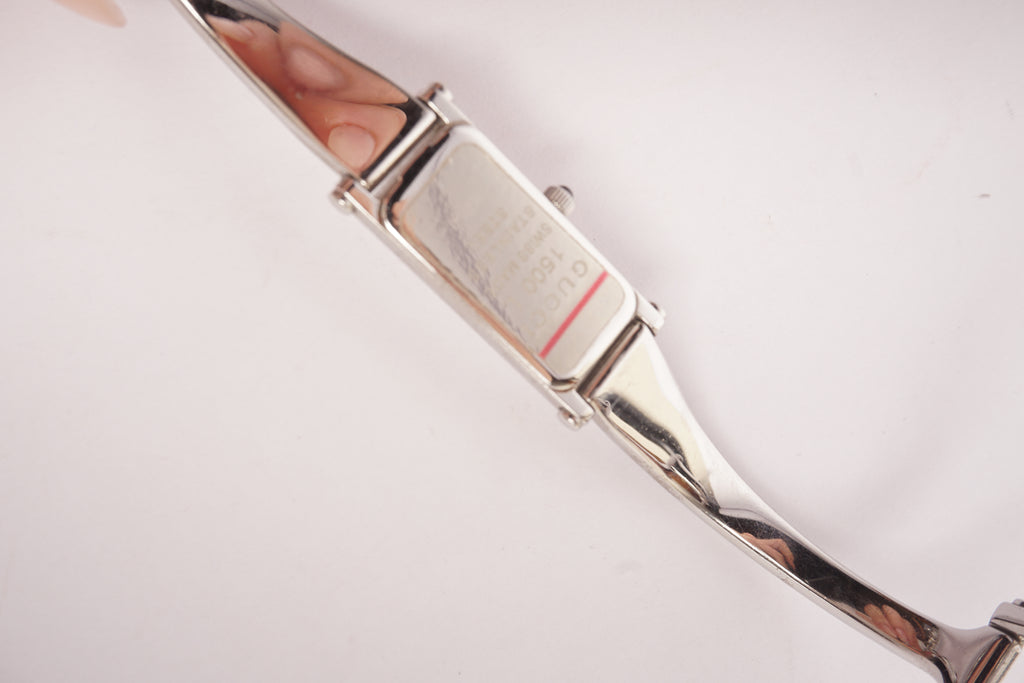 Gucci Black Dial Silver Bangle 1500L Quartz Watch