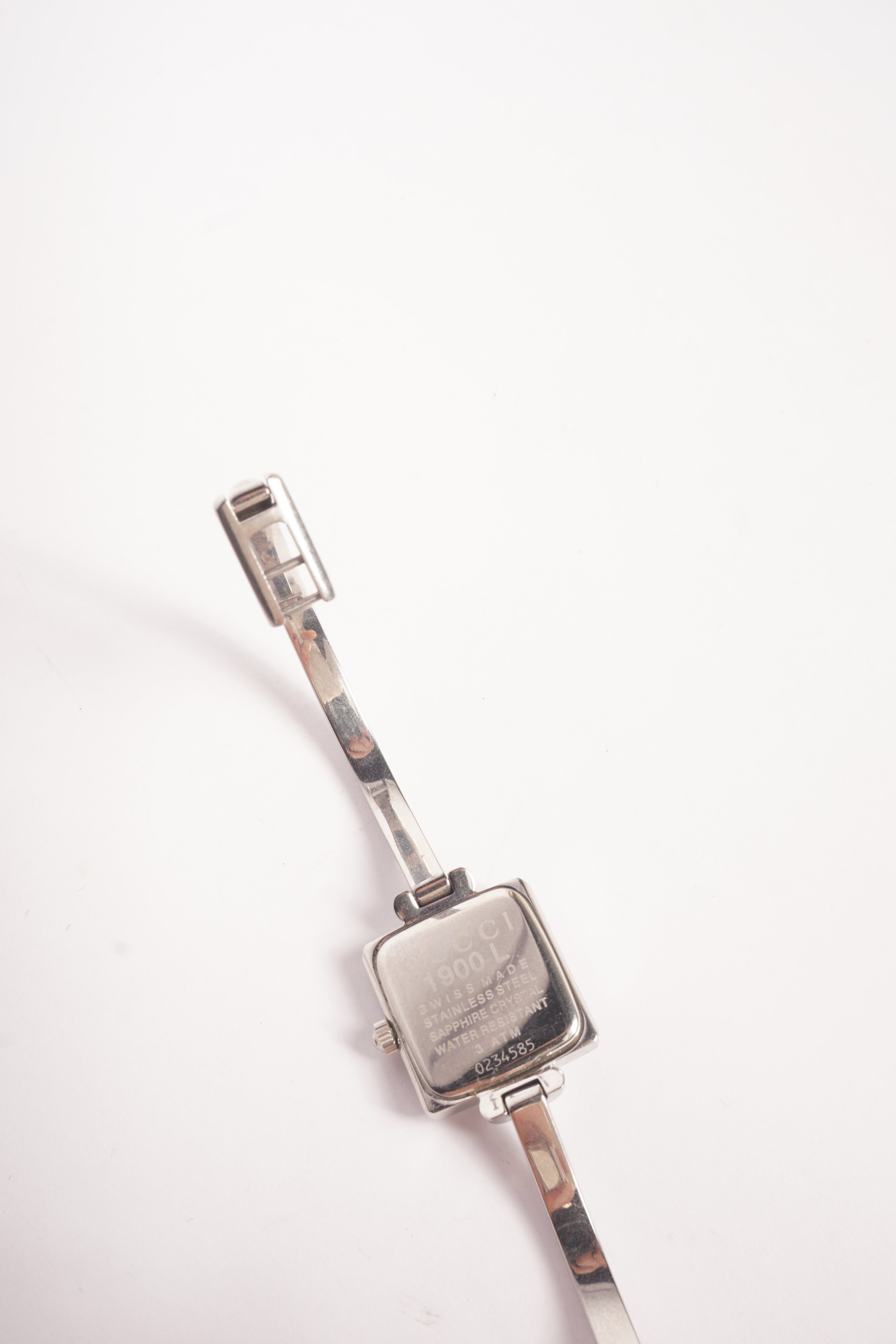 Gucci Black Square Dial Silver Bangle Watch