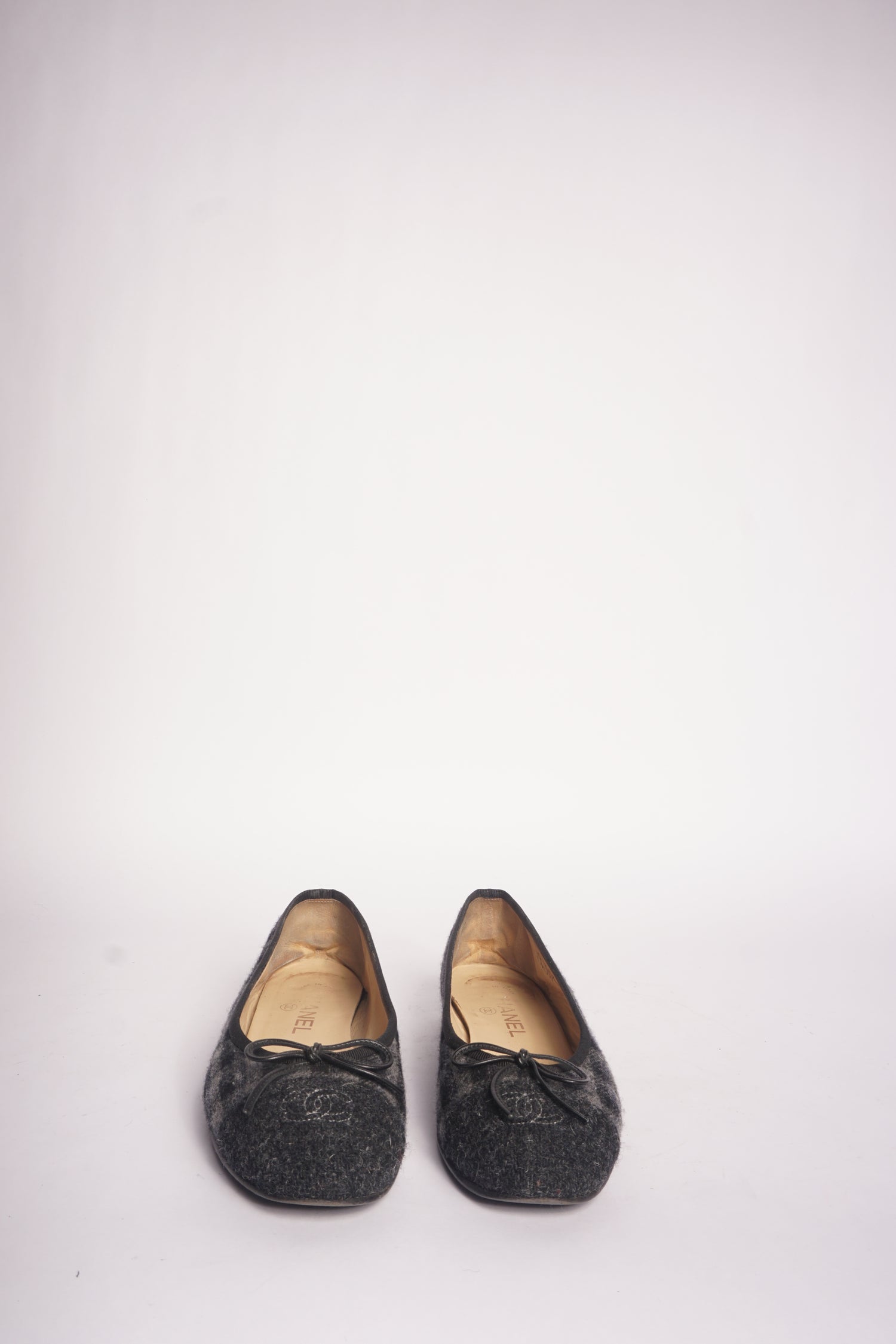 Chanel Grey Tweed Flats