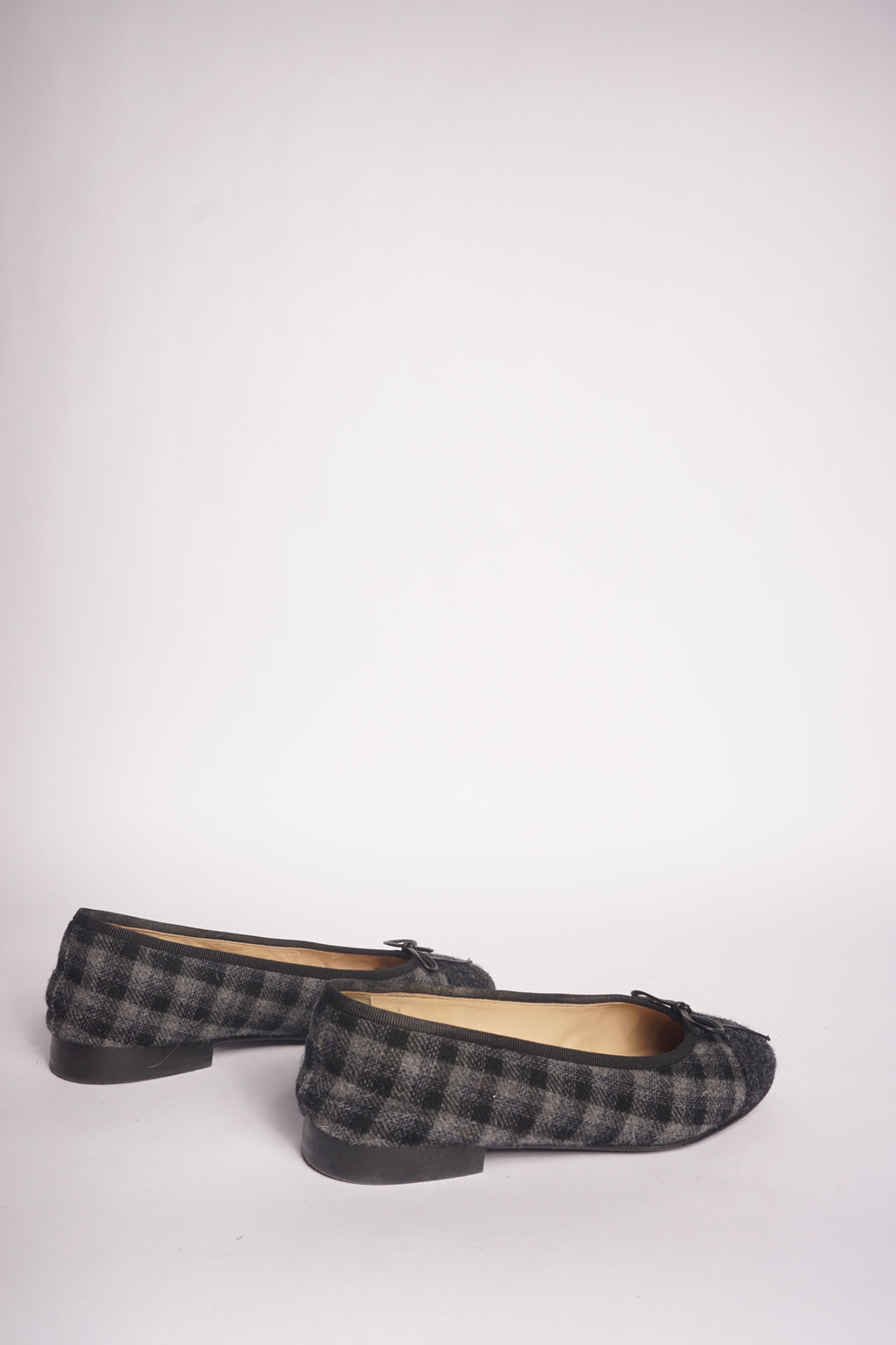 Chanel Grey Tweed Flats
