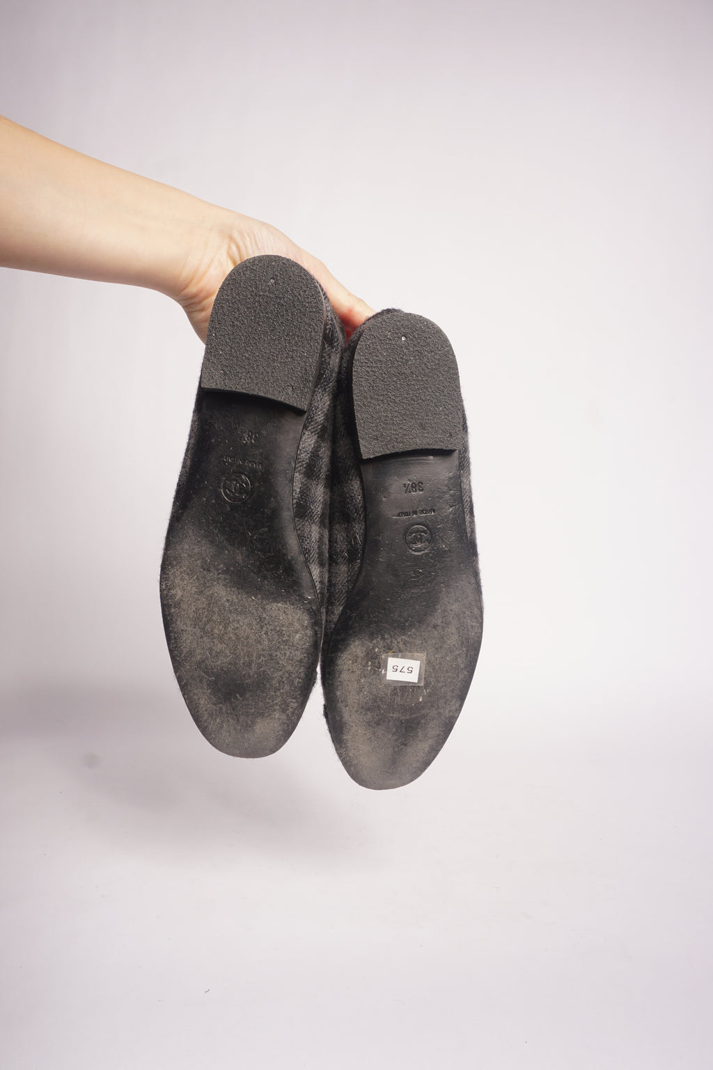 Chanel Grey Tweed Flats