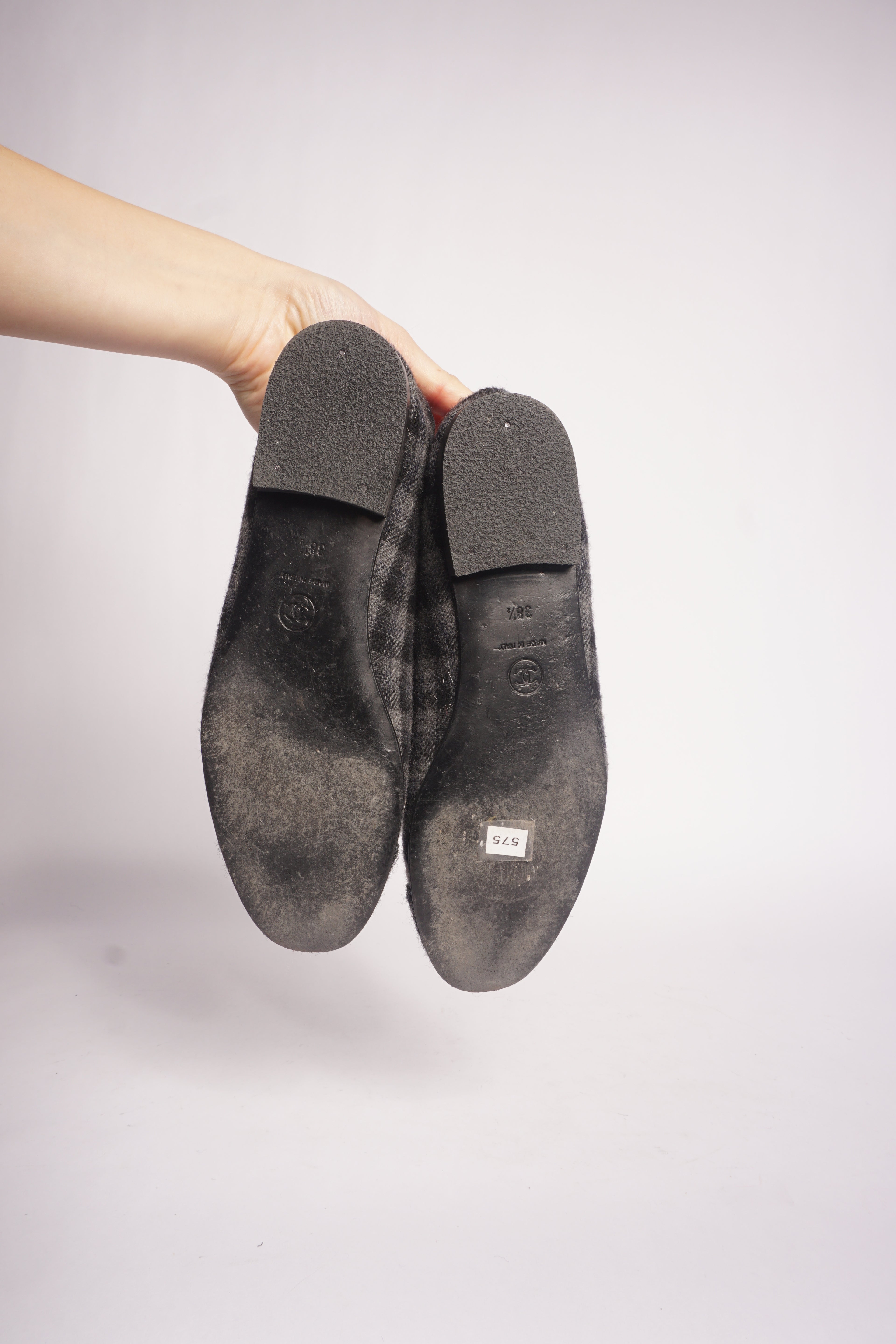 Chanel Grey Tweed Flats