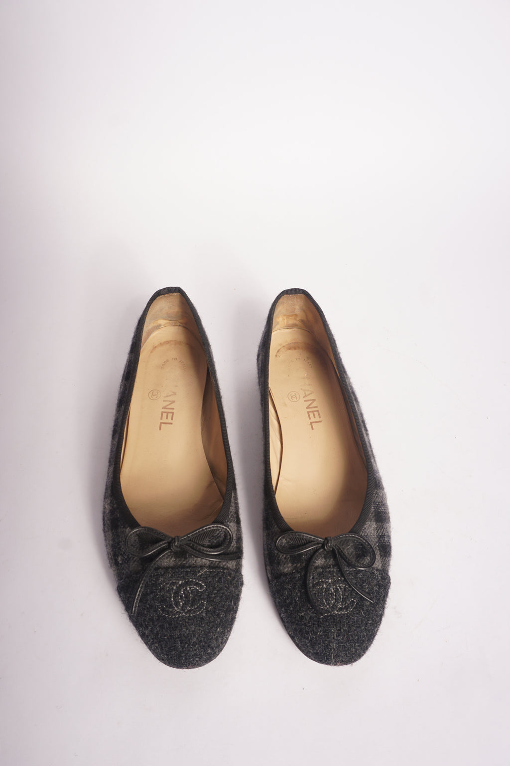 Chanel Grey Tweed Flats