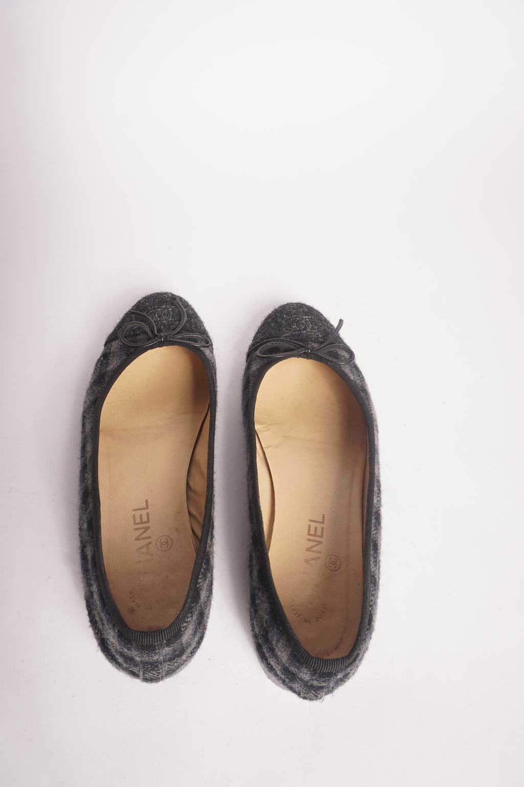 Chanel Grey Tweed Flats