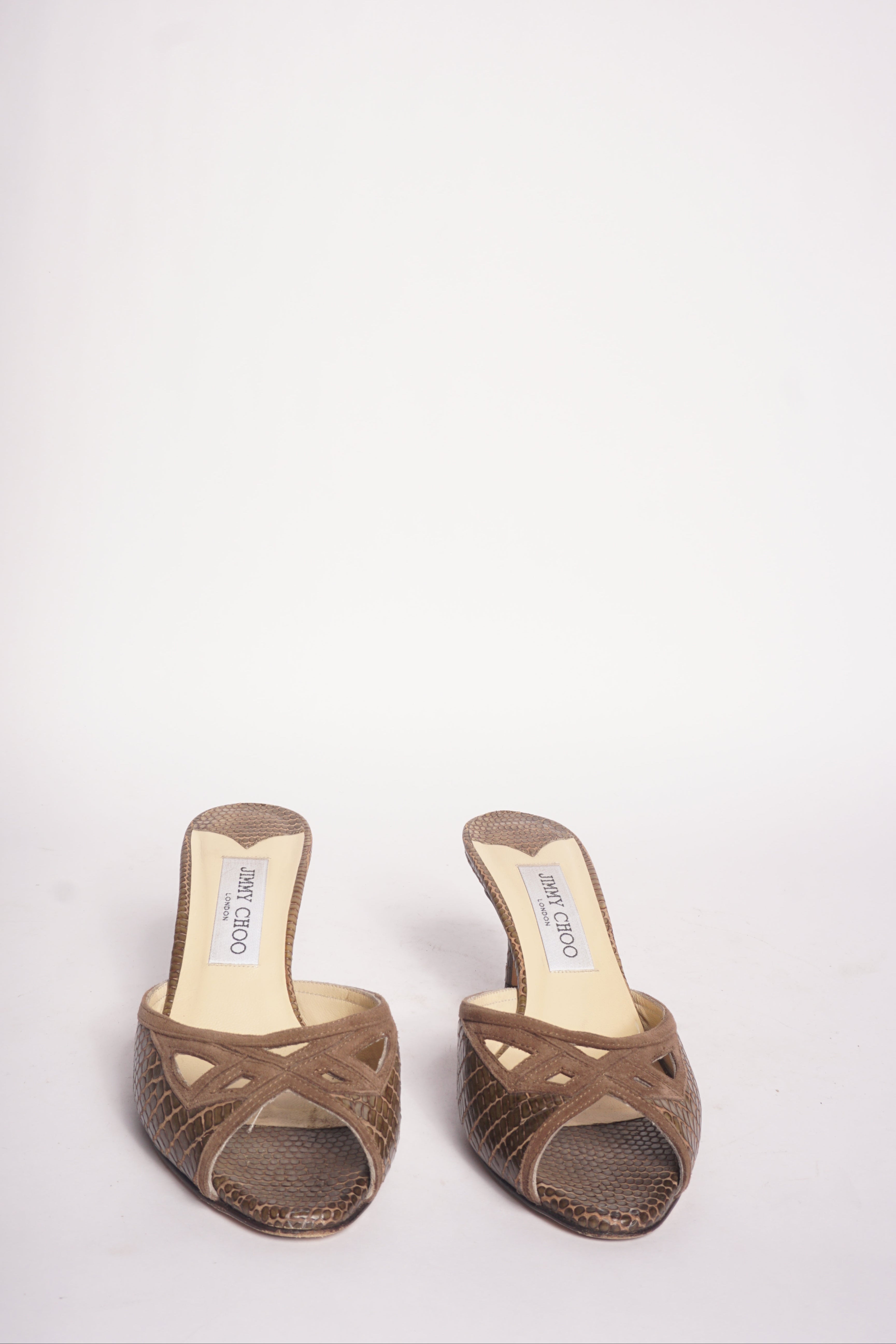 Jimmy Choo Brown Snakeskin  Kitten Heel