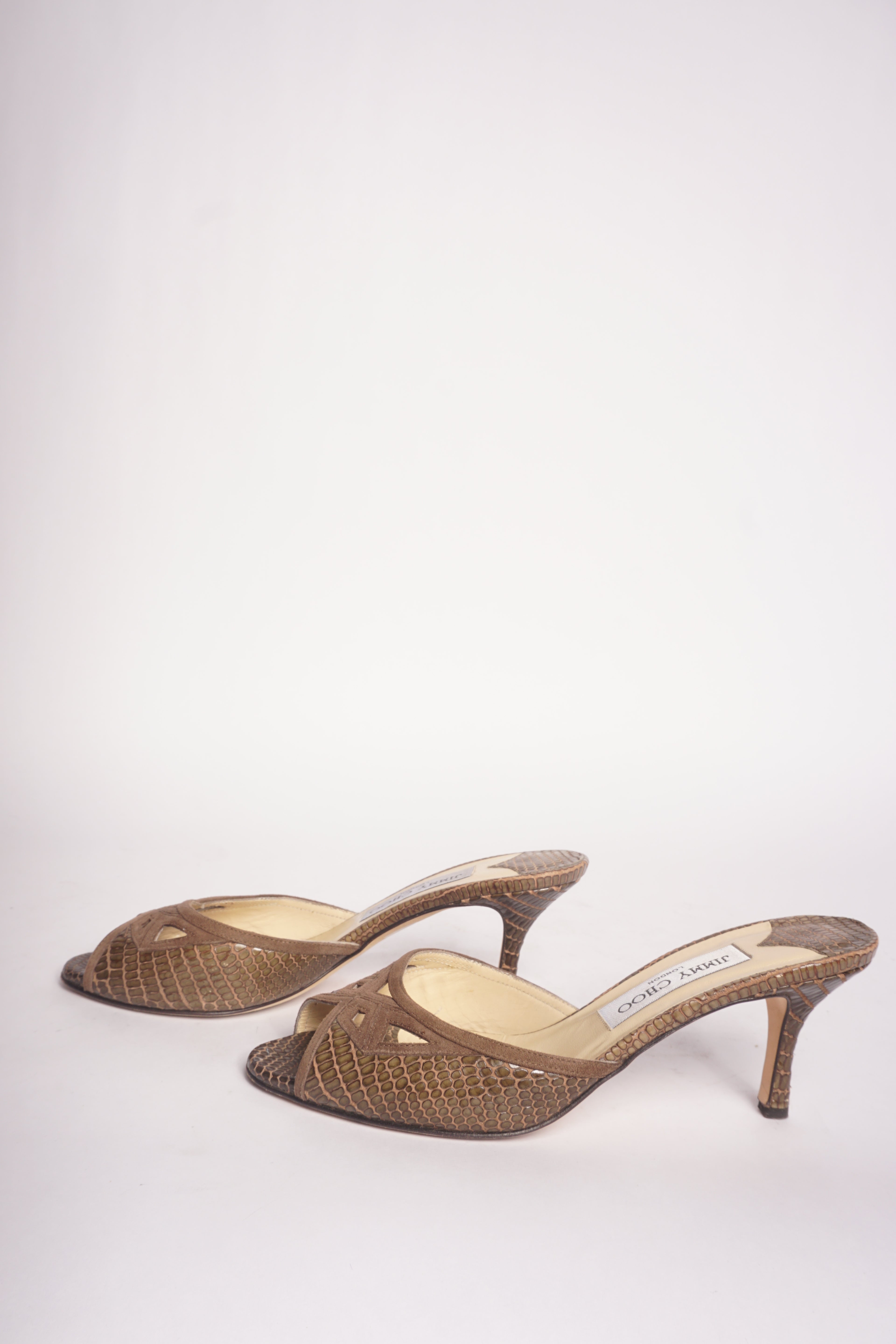 Jimmy Choo Brown Snakeskin  Kitten Heel