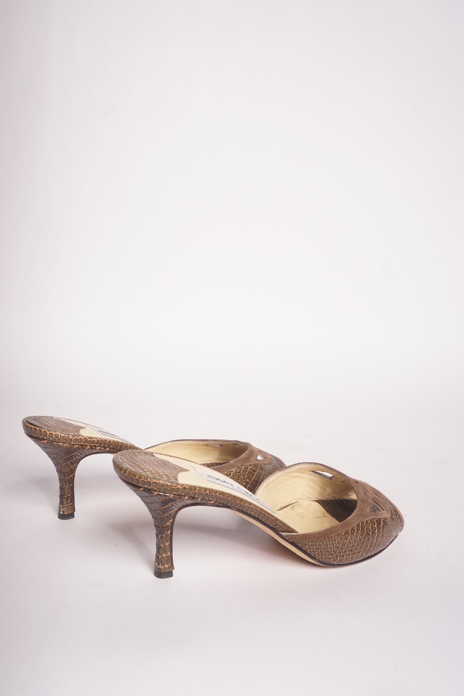 Jimmy Choo Brown Snakeskin  Kitten Heel