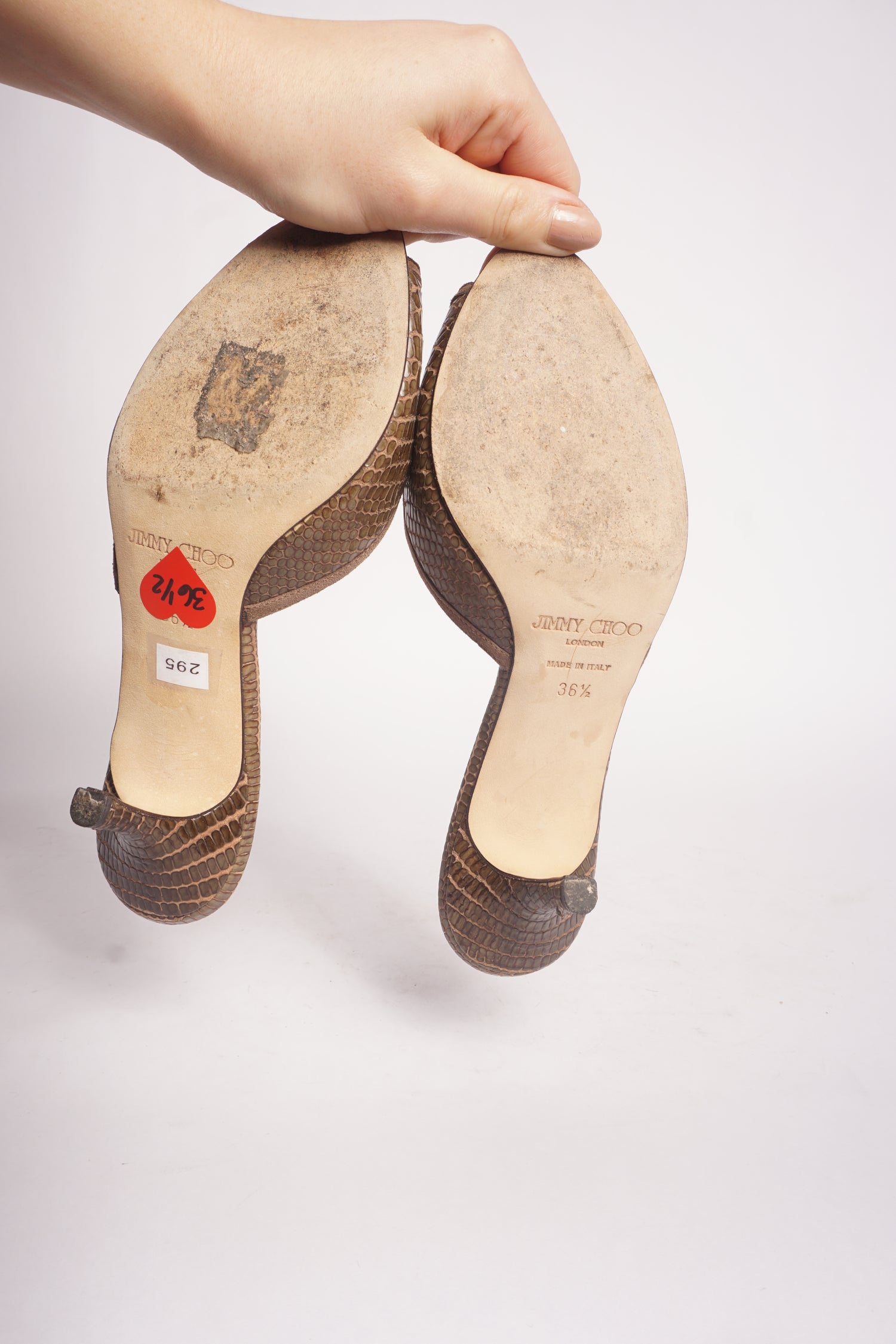 Jimmy Choo Brown Snakeskin  Kitten Heel
