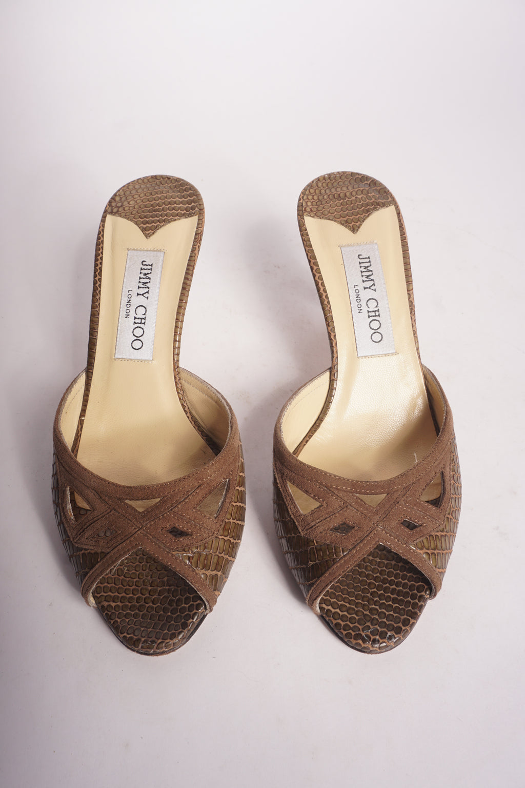 Jimmy Choo Brown Snakeskin  Kitten Heel