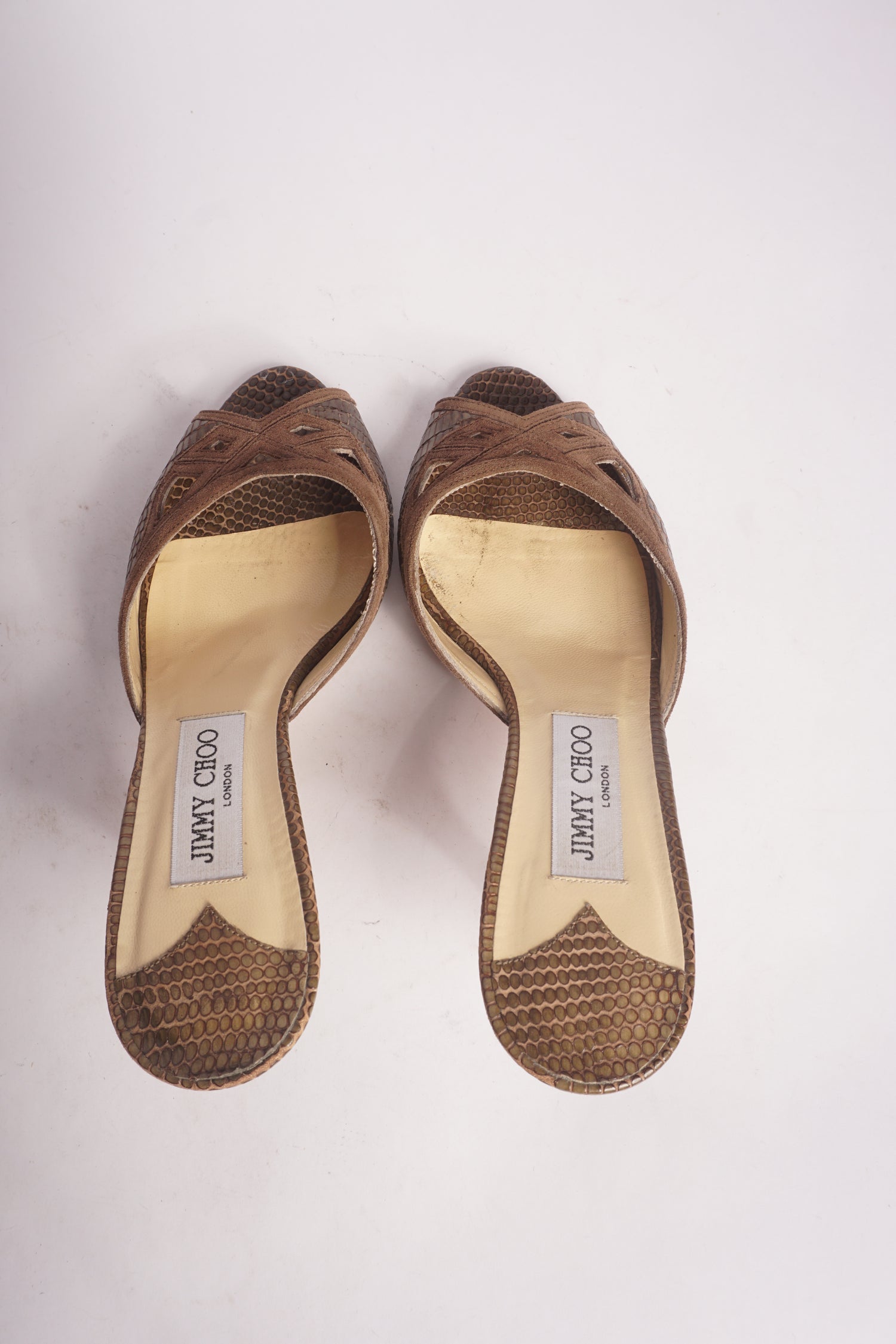 Jimmy Choo Brown Snakeskin  Kitten Heel