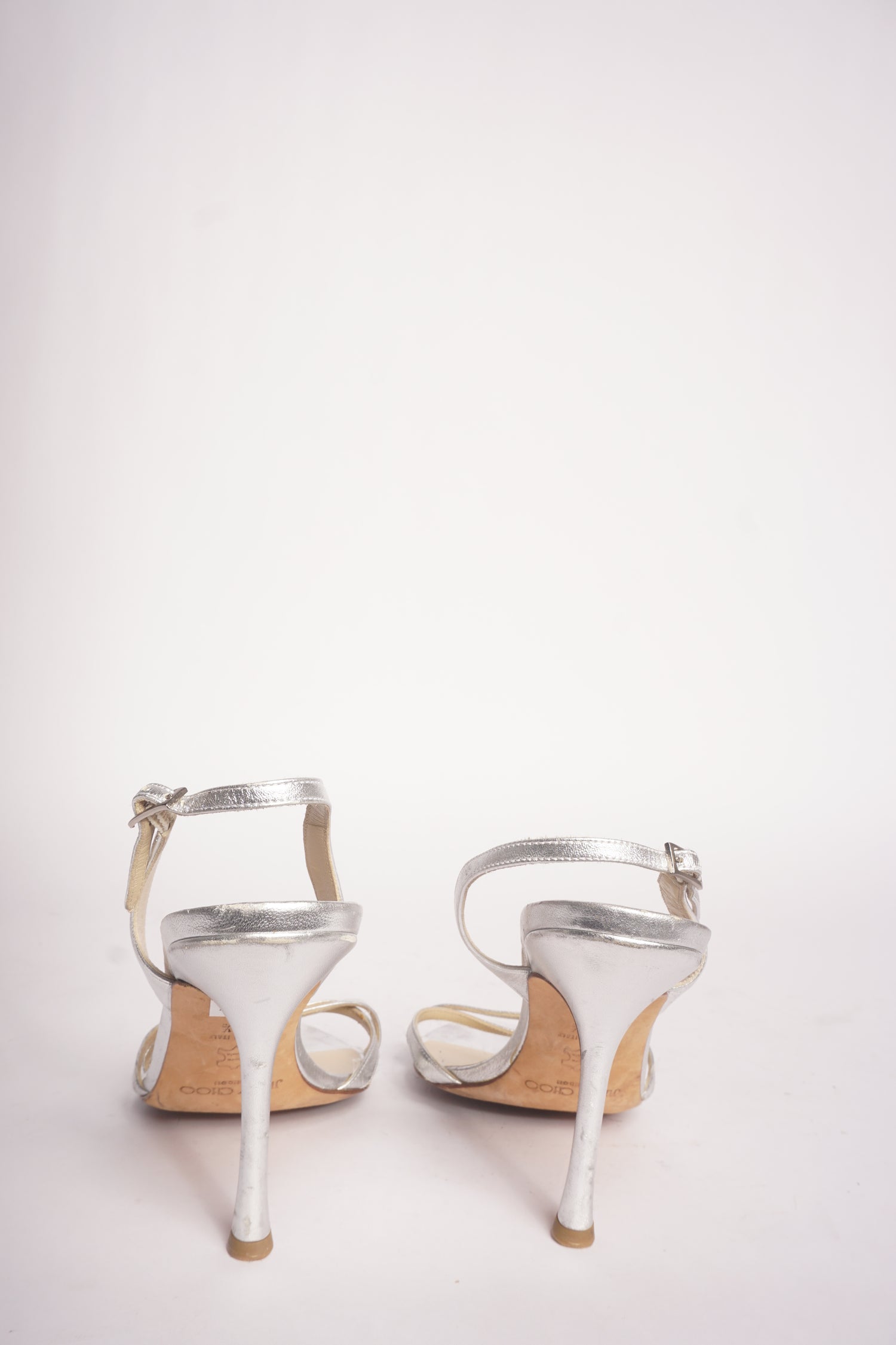 Jimmy Choo Silver Strappy Slingback Heels
