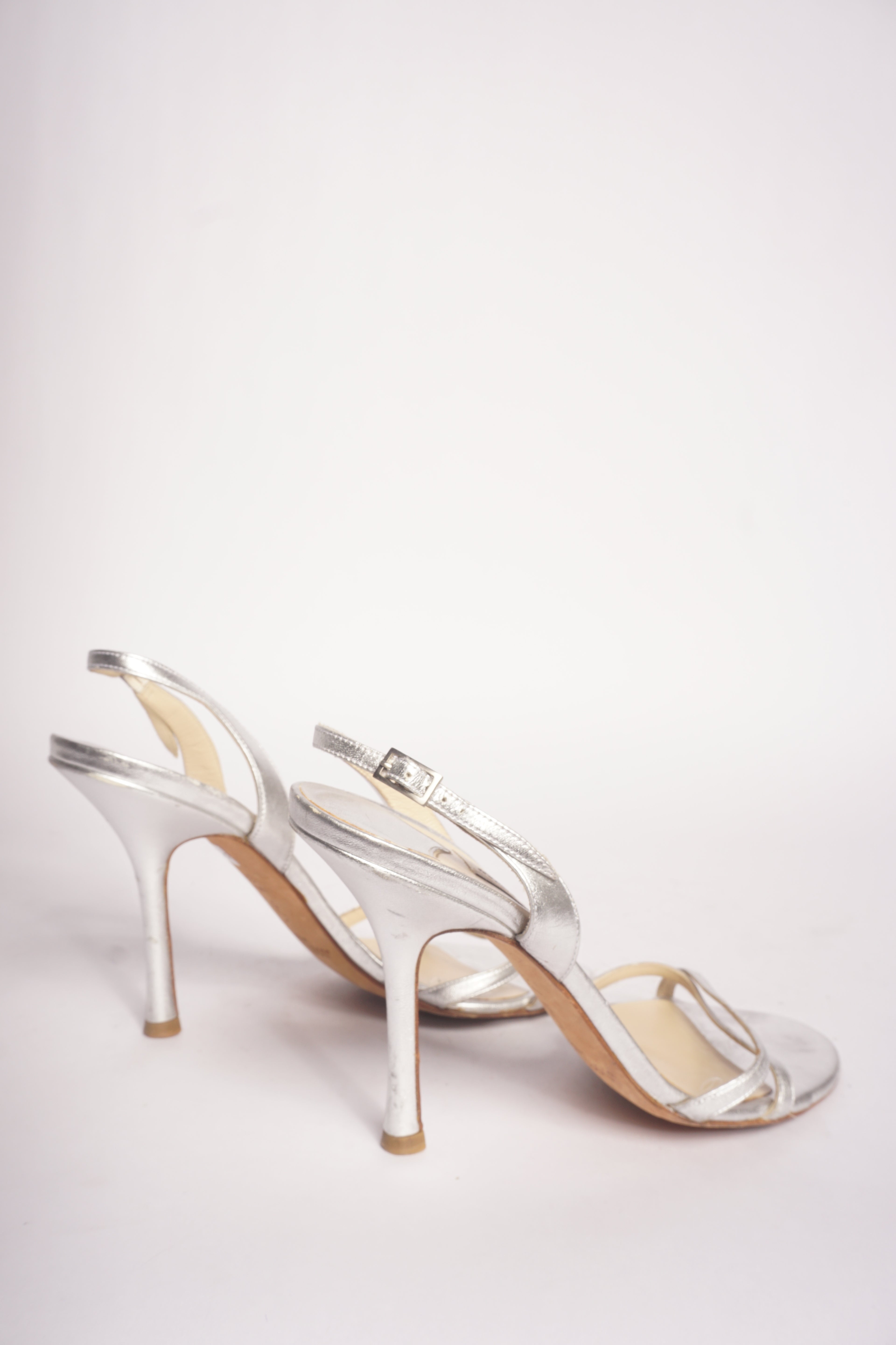Jimmy Choo Silver Strappy Slingback Heels