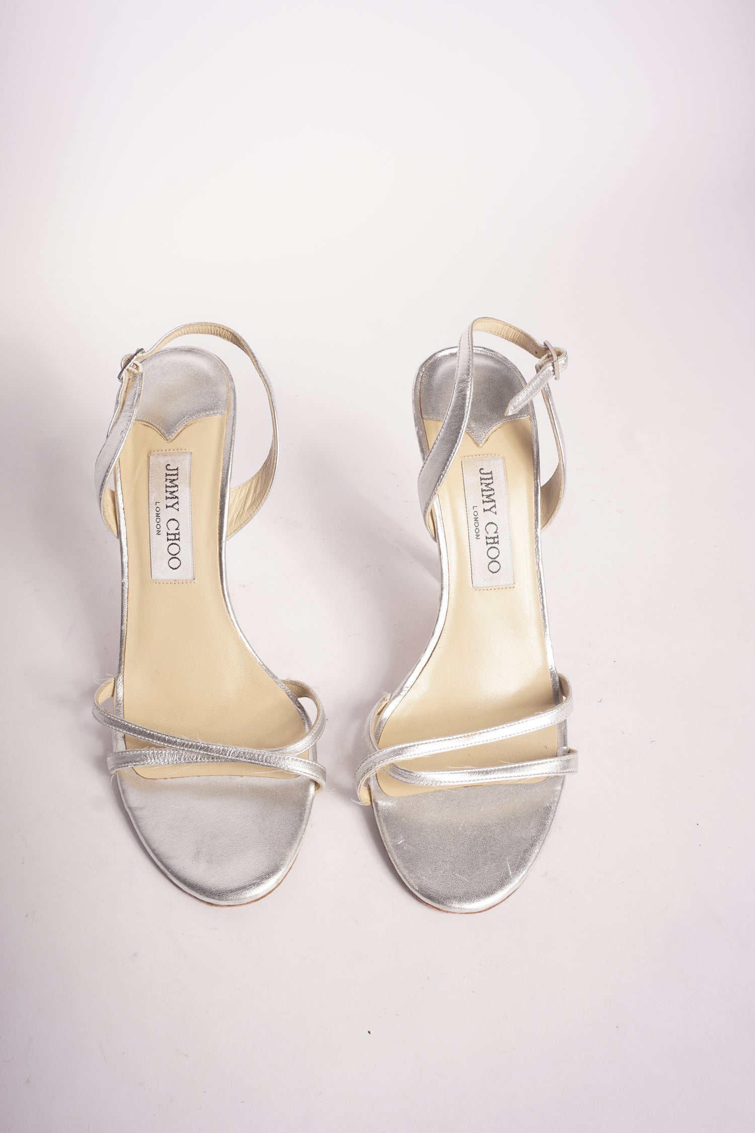 Jimmy Choo Silver Strappy Slingback Heels