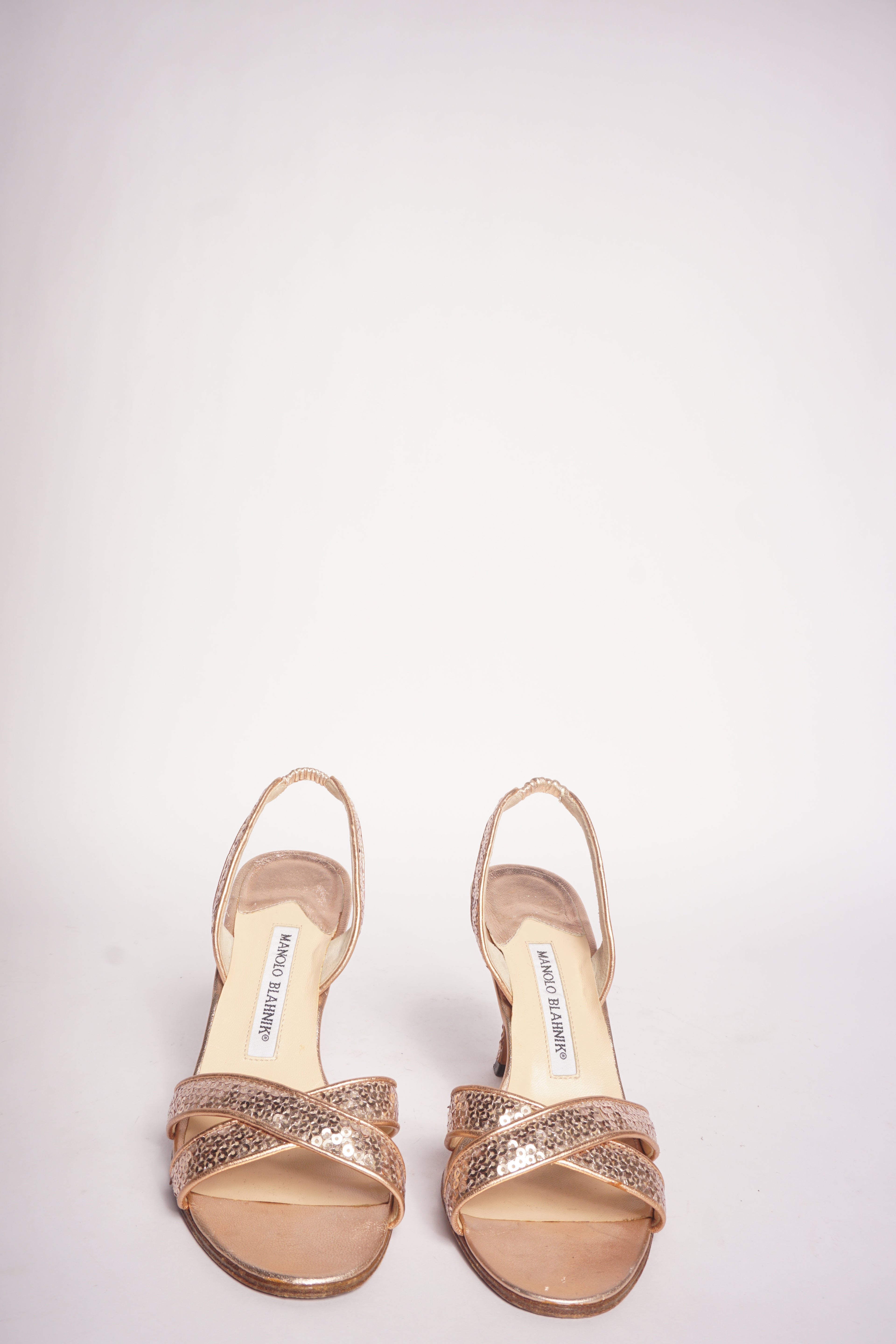 Manolo Blahnik Slingback Rose Gold Sequin Heels