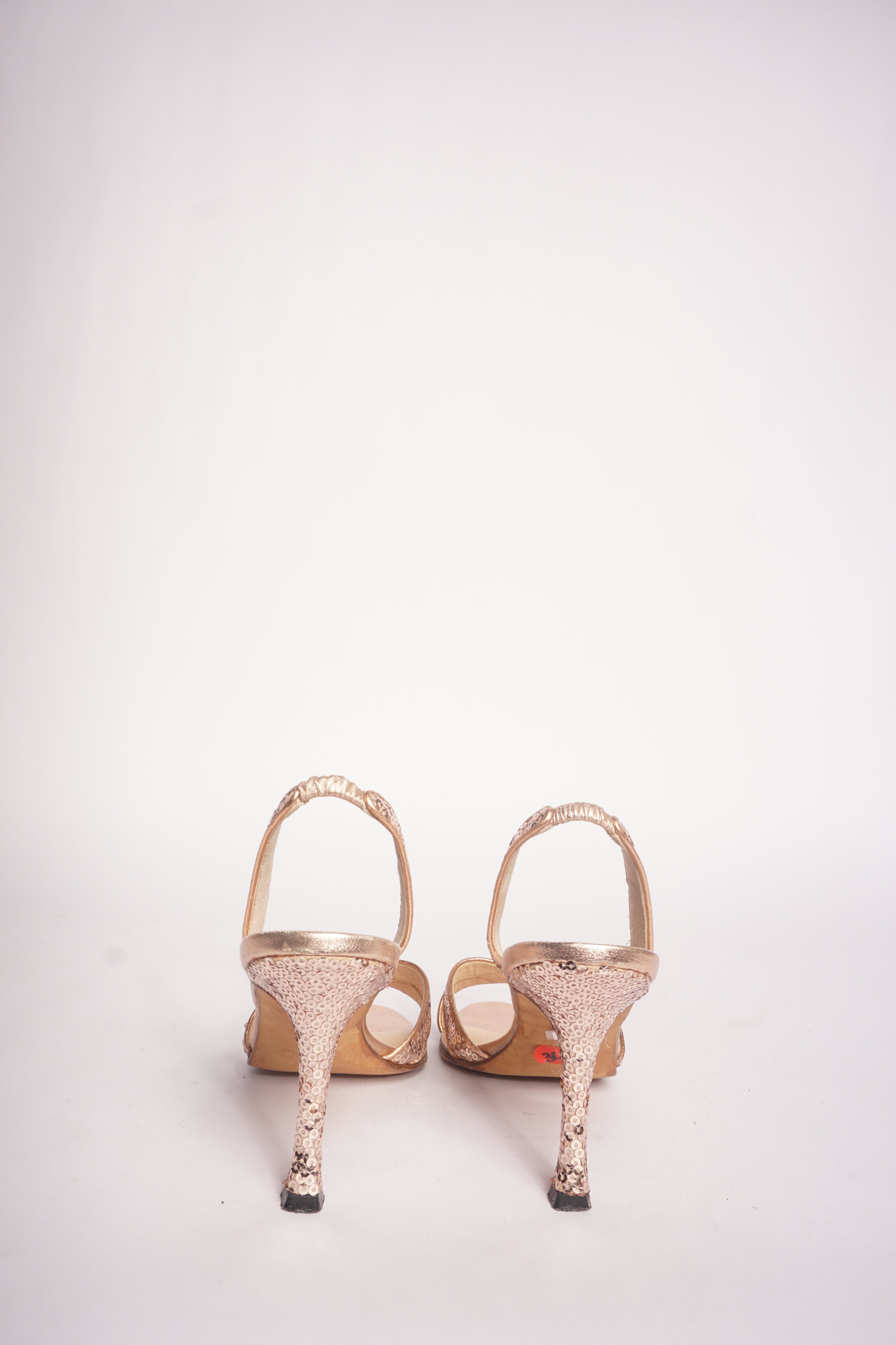 Manolo Blahnik Slingback Rose Gold Sequin Heels