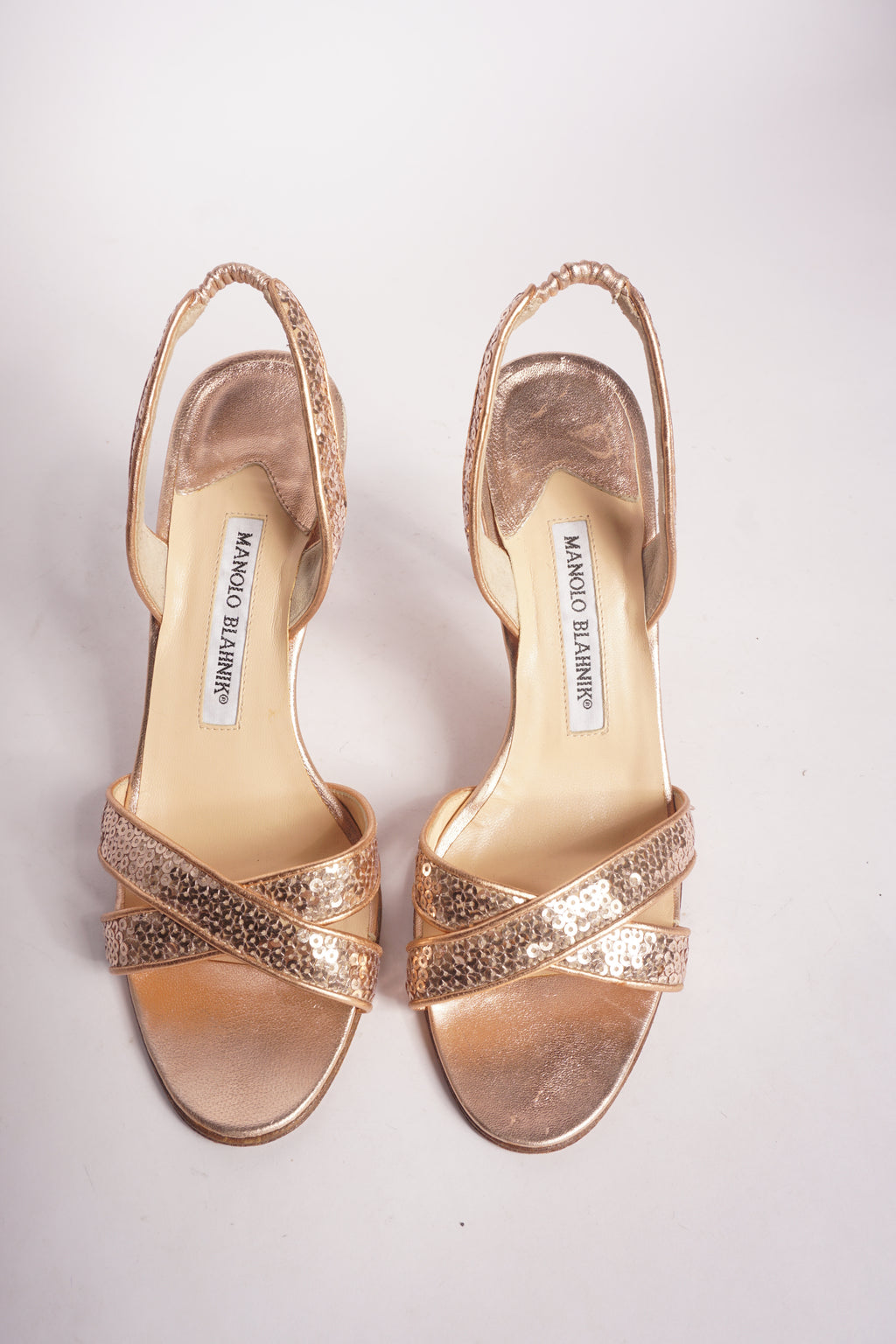 Manolo Blahnik Slingback Rose Gold Sequin Heels