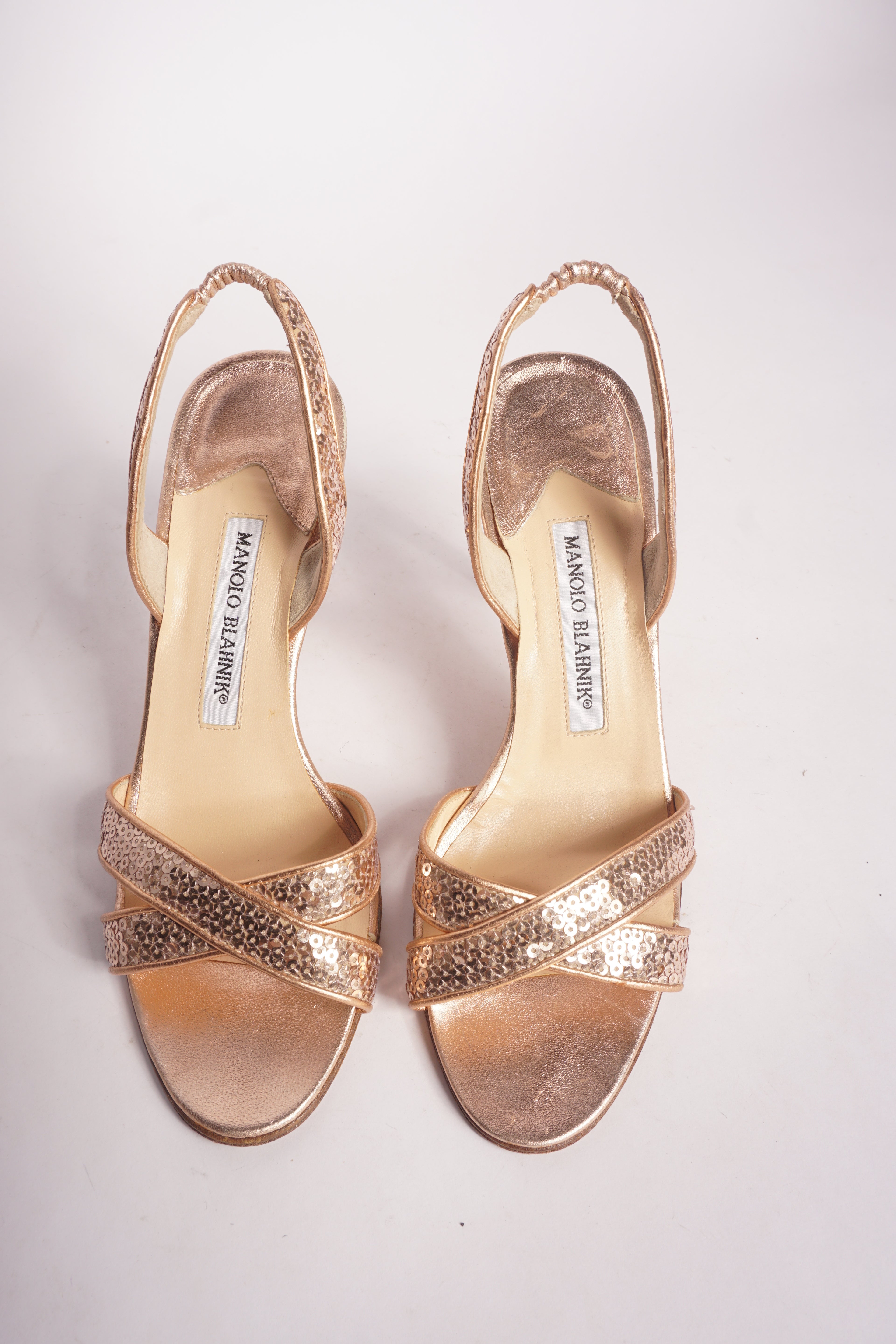 Manolo Blahnik Slingback Rose Gold Sequin Heels