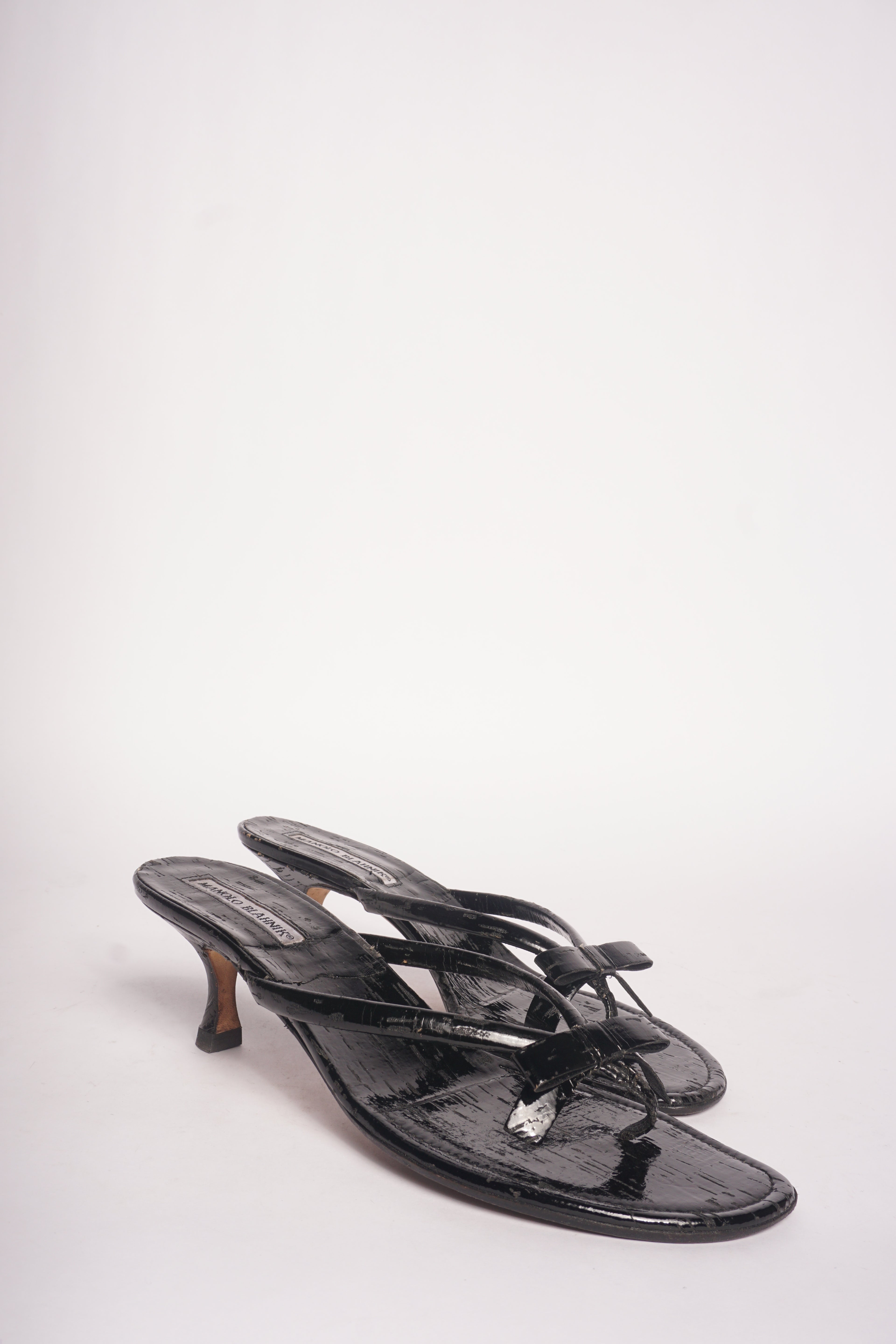 Manolo Blahnik Black Bow Sandals