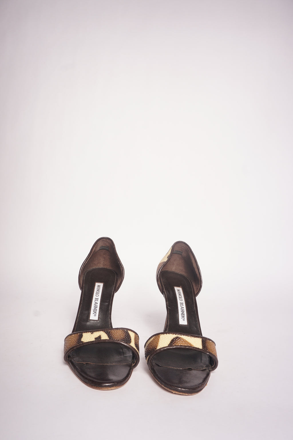 Manolo Blahnik Animal Print Peep Toe Heels