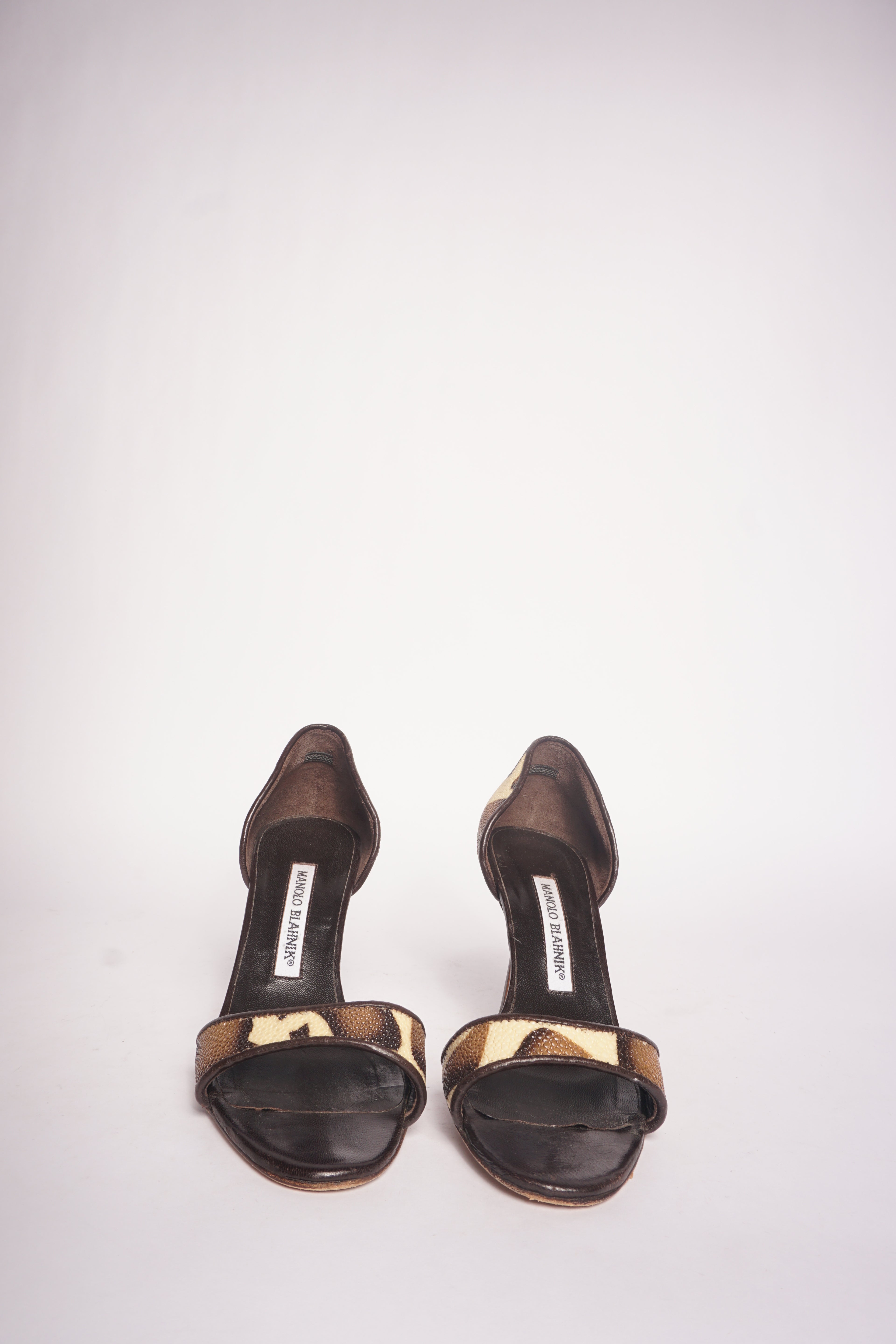 Manolo Blahnik Animal Print Peep Toe Heels