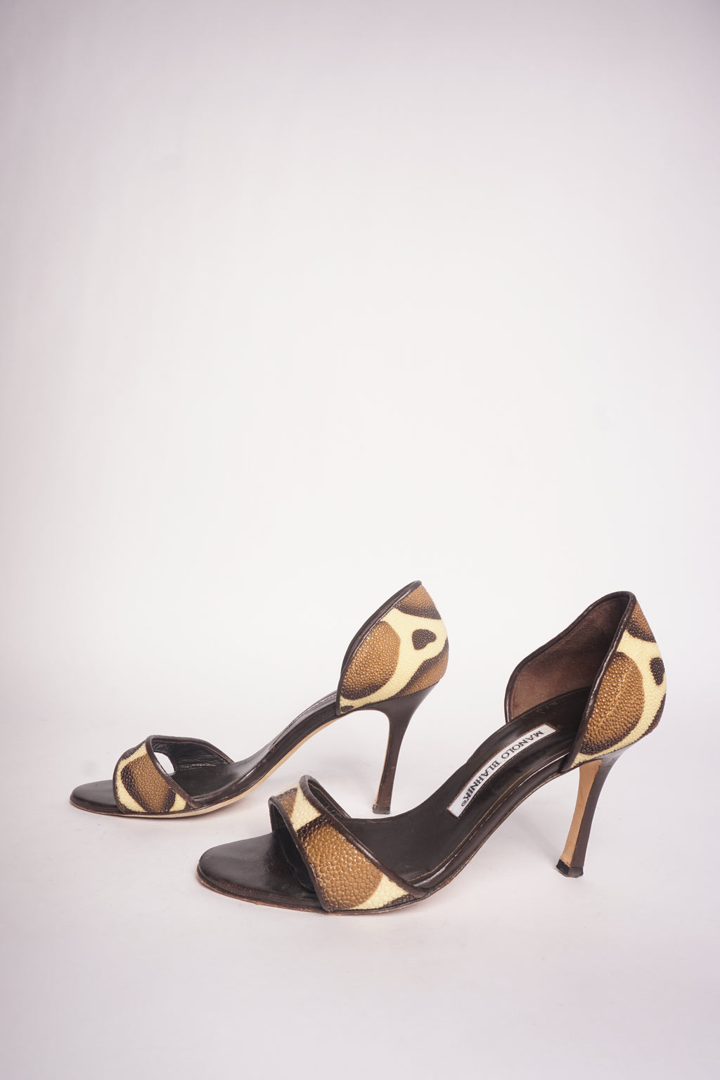 Manolo Blahnik Animal Print Peep Toe Heels