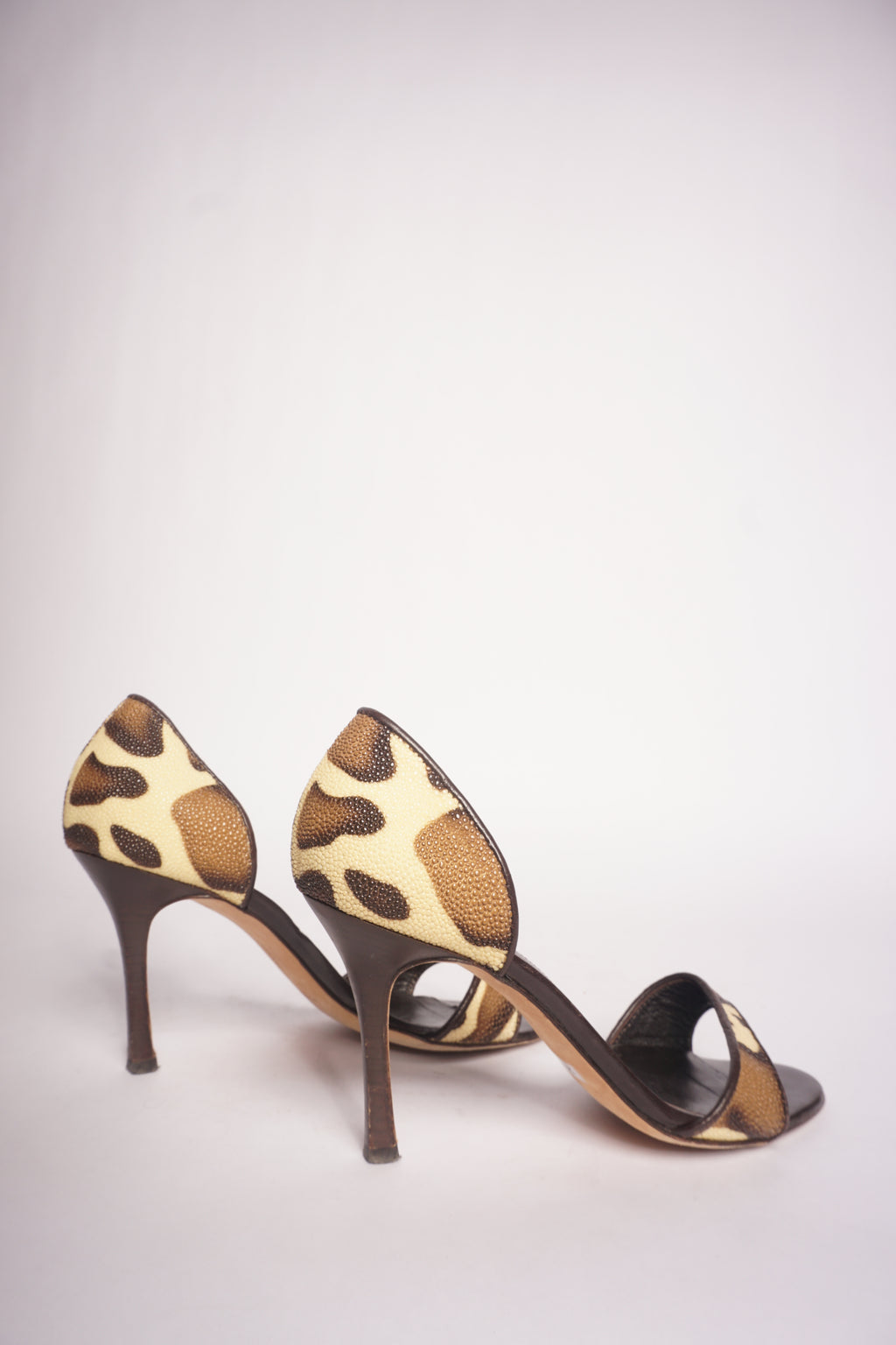 Manolo Blahnik Animal Print Peep Toe Heels