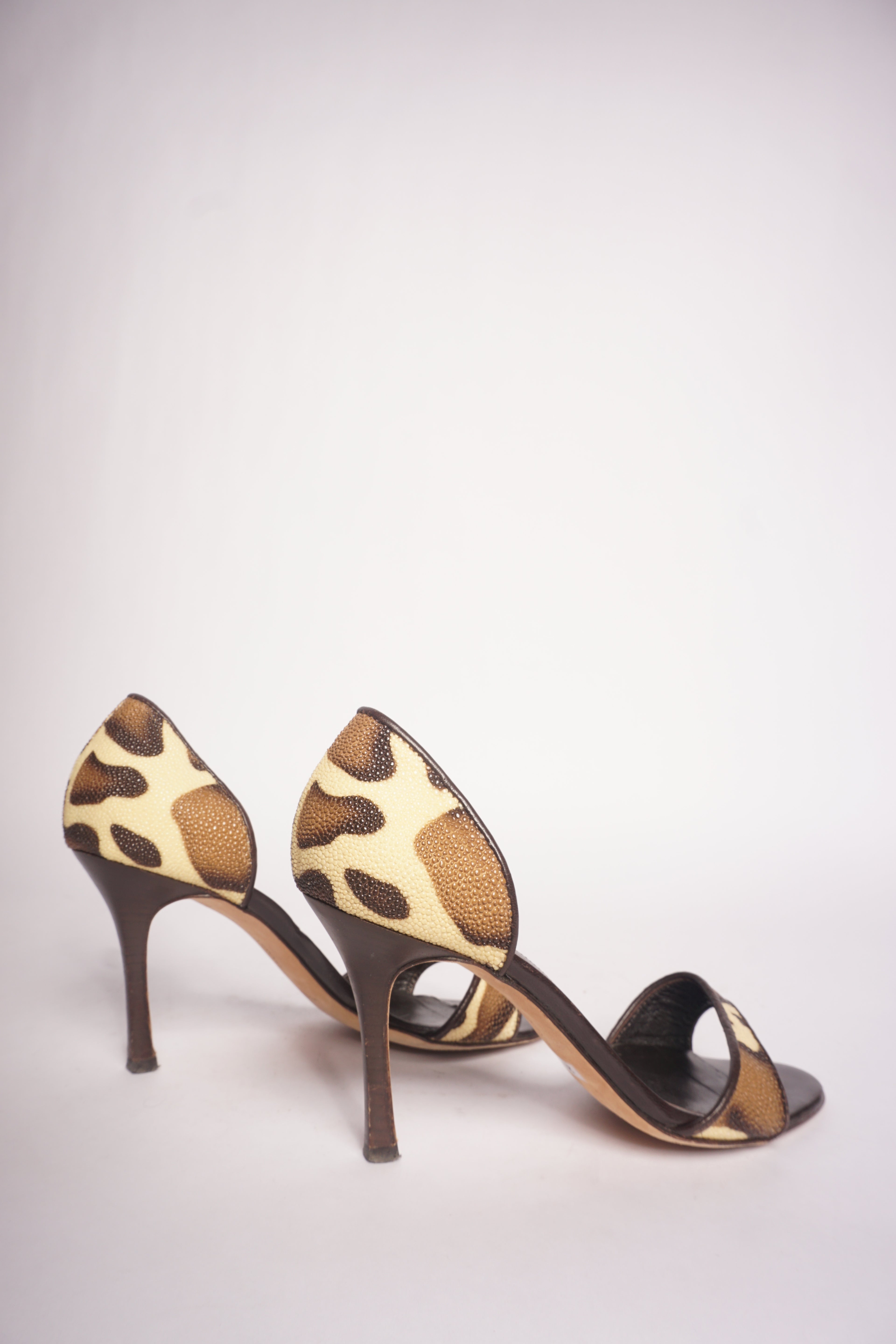 Manolo Blahnik Animal Print Peep Toe Heels