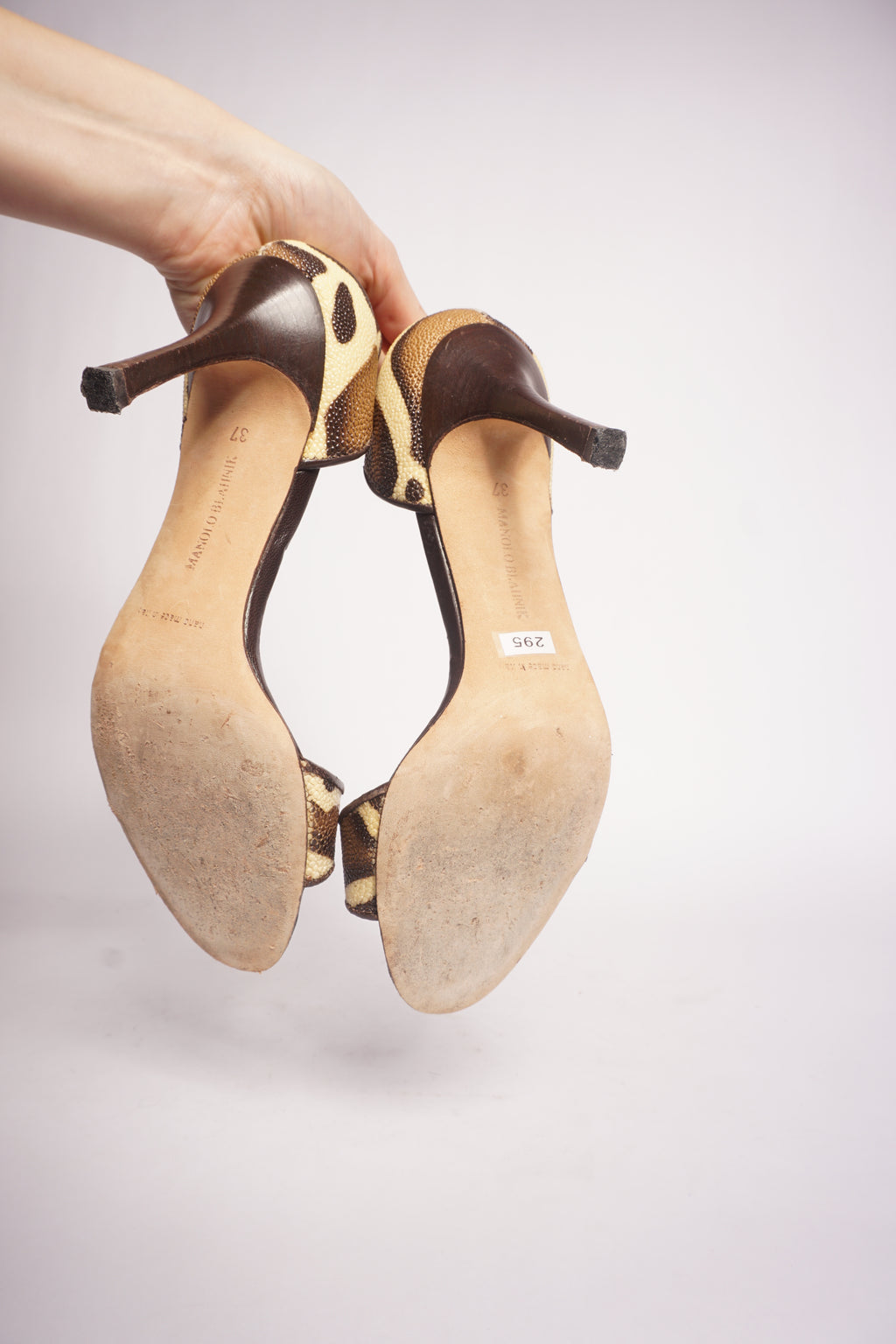 Manolo Blahnik Animal Print Peep Toe Heels