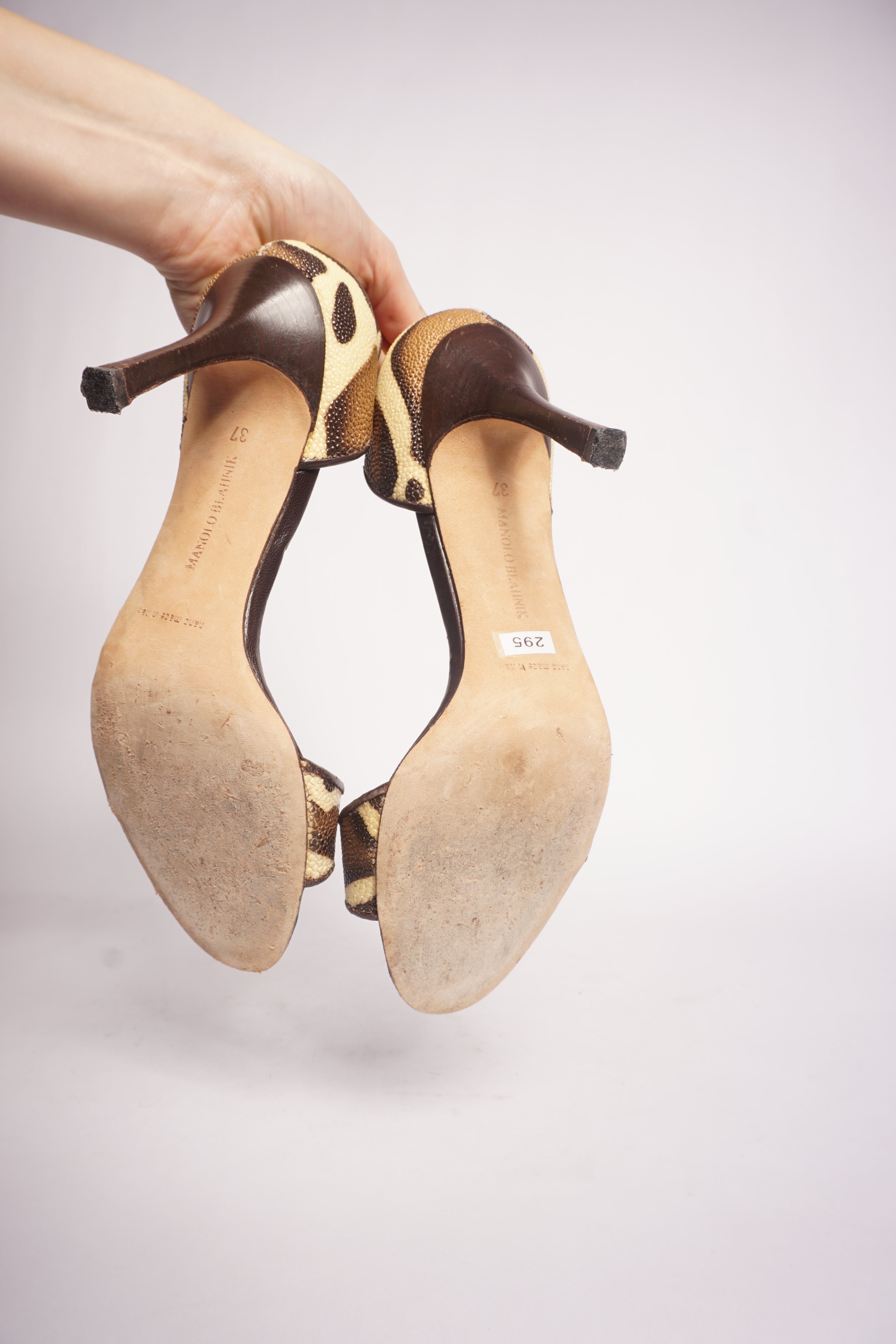 Manolo Blahnik Animal Print Peep Toe Heels