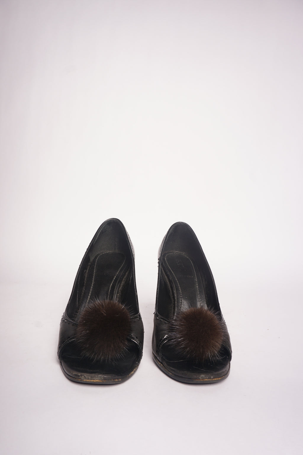 Fendi Black Peep Toe Heels with Fur