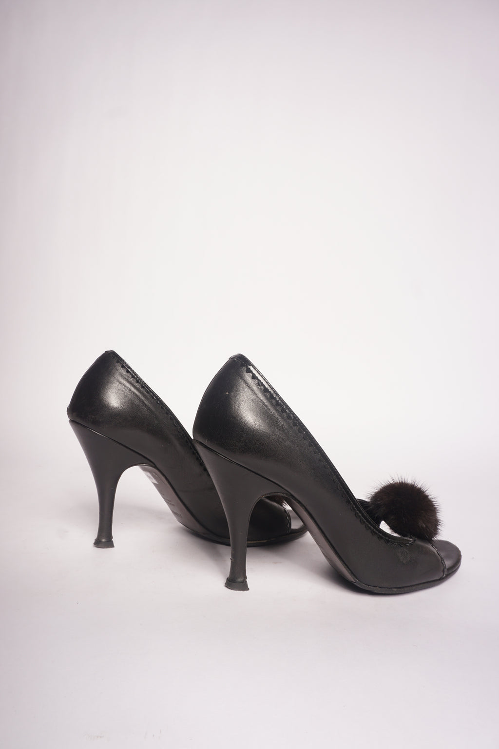 Fendi Black Peep Toe Heels with Fur
