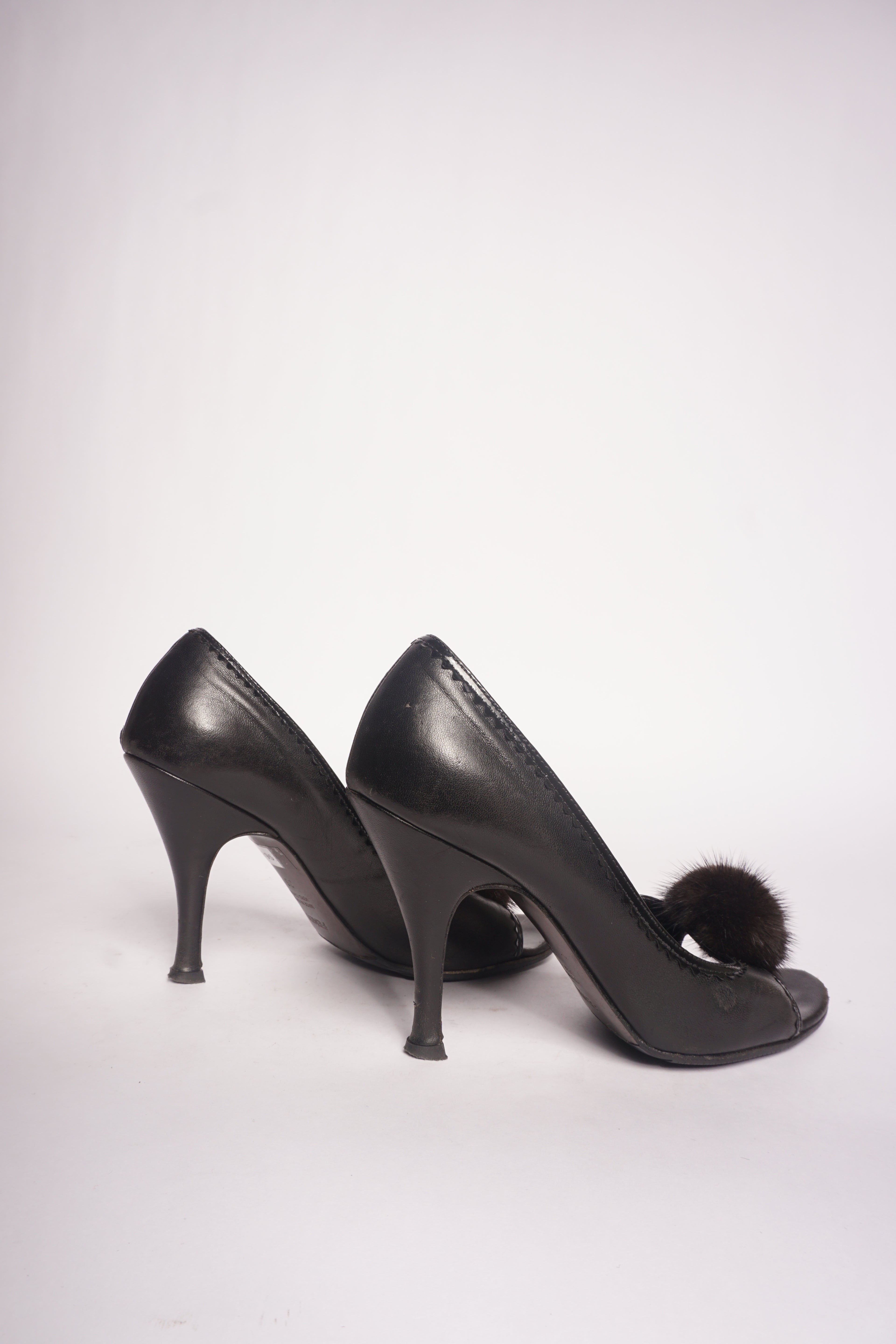 Fendi Black Peep Toe Heels with Fur