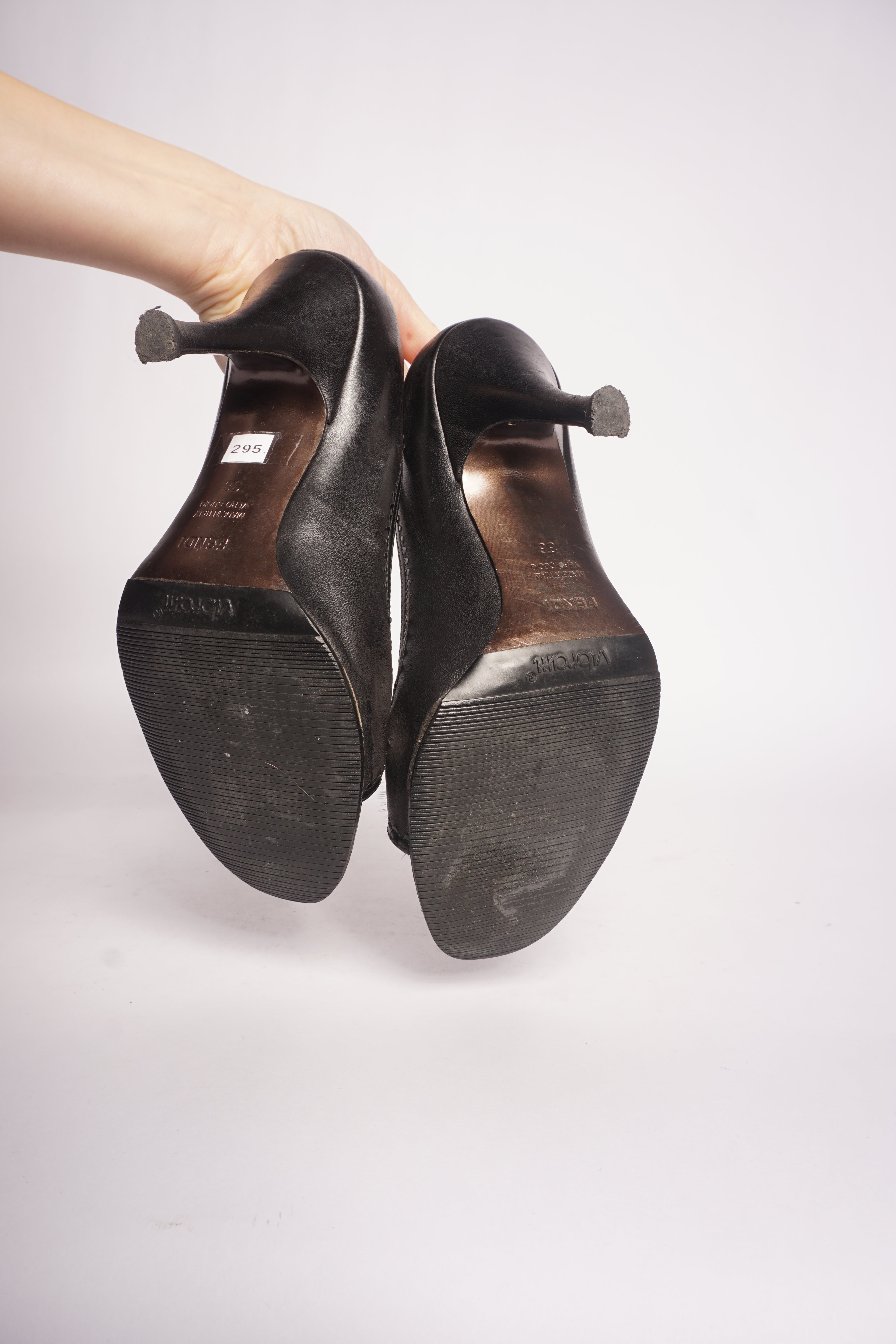 Fendi Black Peep Toe Heels with Fur
