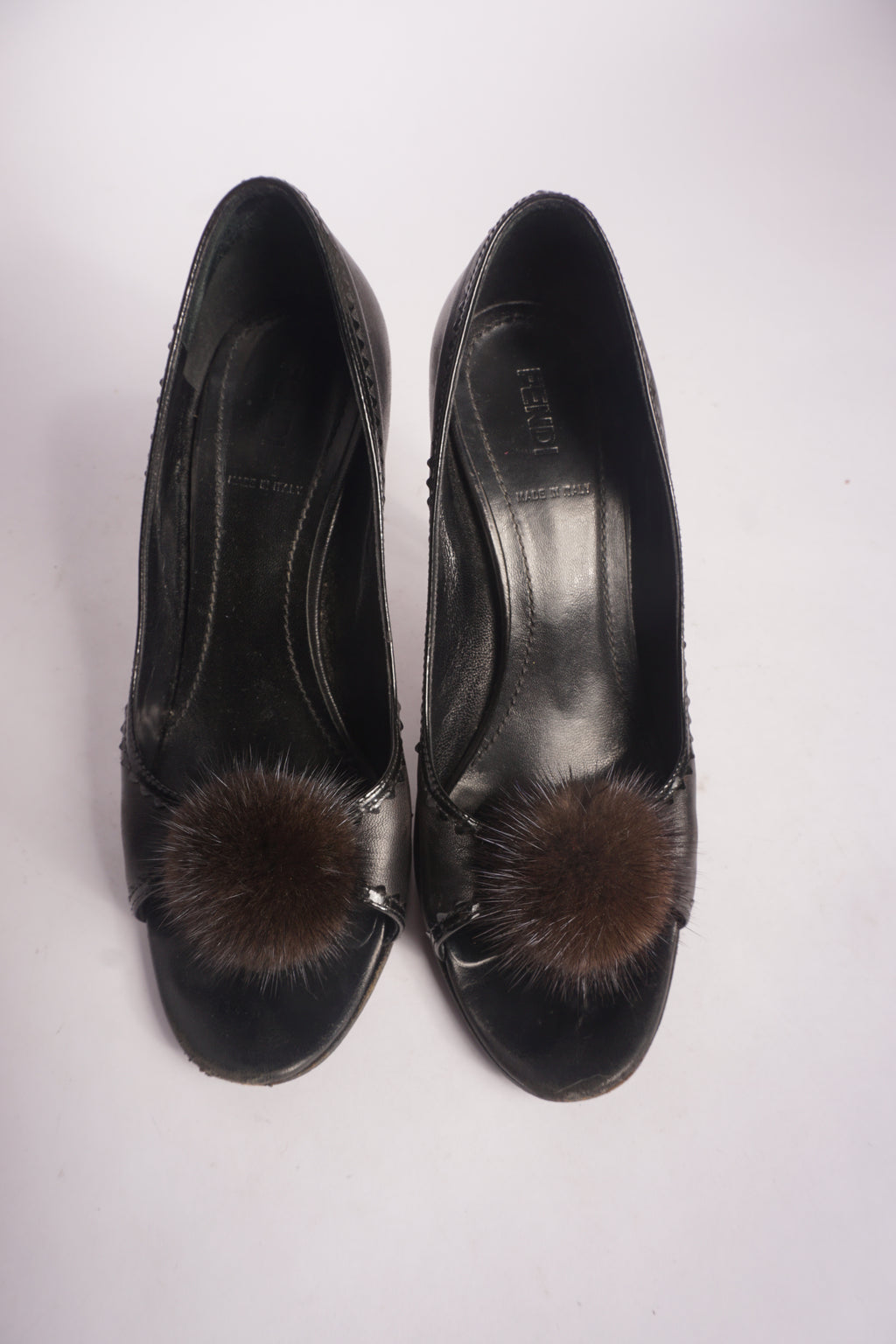 Fendi Black Peep Toe Heels with Fur
