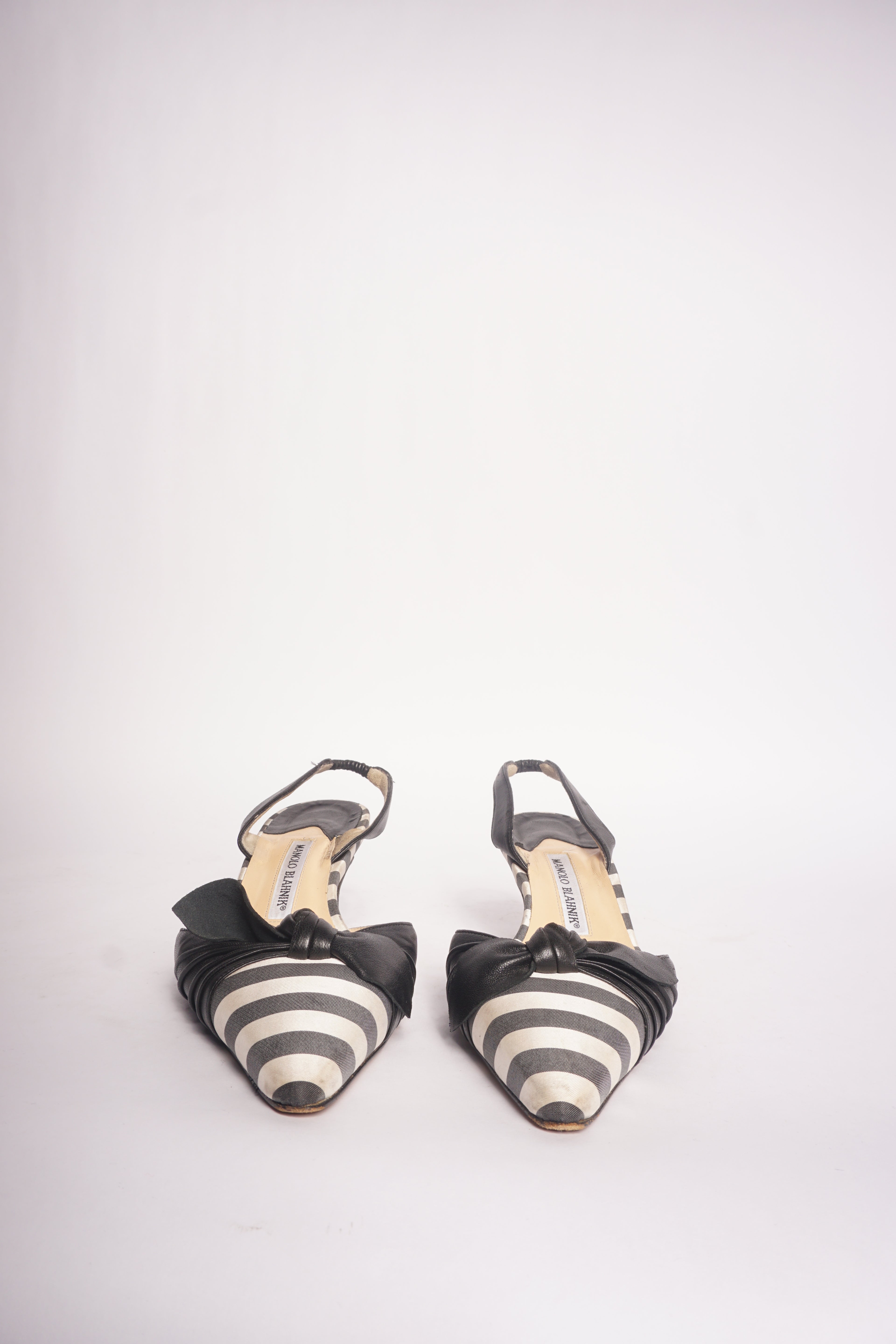 Manolo Blahnik Striped Bow Slingback Heels