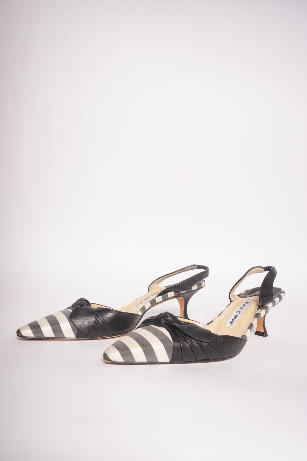 Manolo Blahnik Striped Bow Slingback Heels
