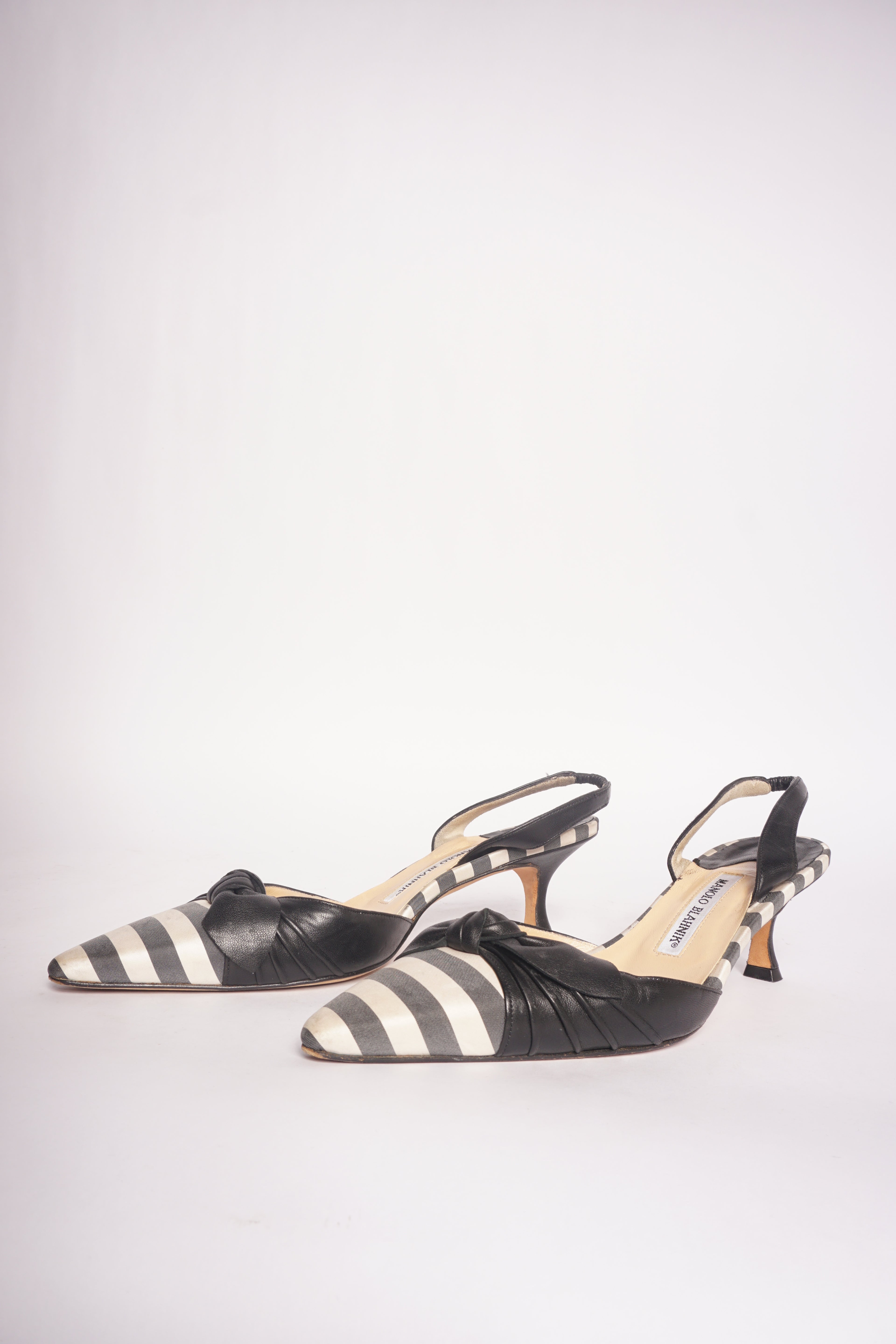 Manolo Blahnik Striped Bow Slingback Heels