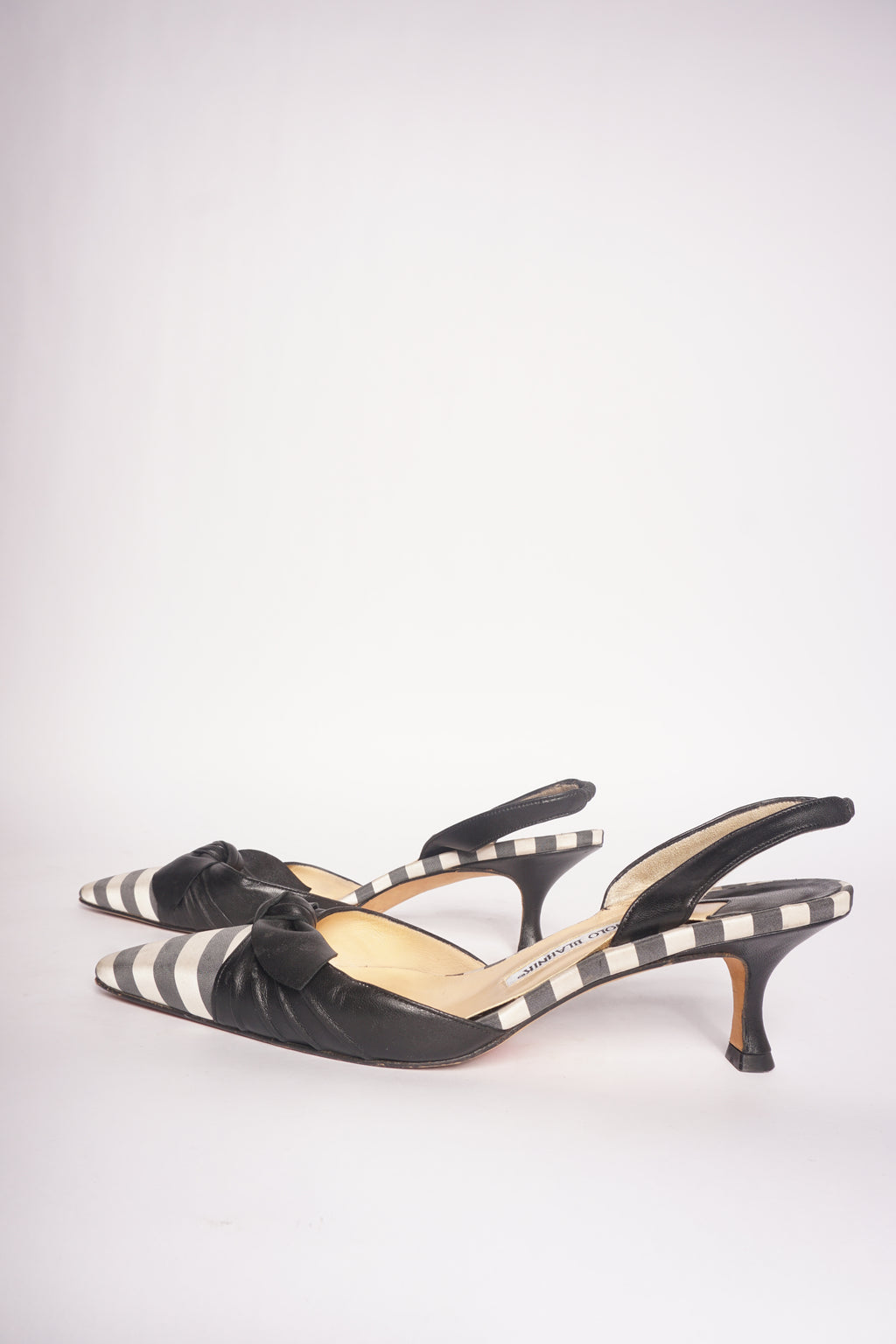 Manolo Blahnik Striped Bow Slingback Heels