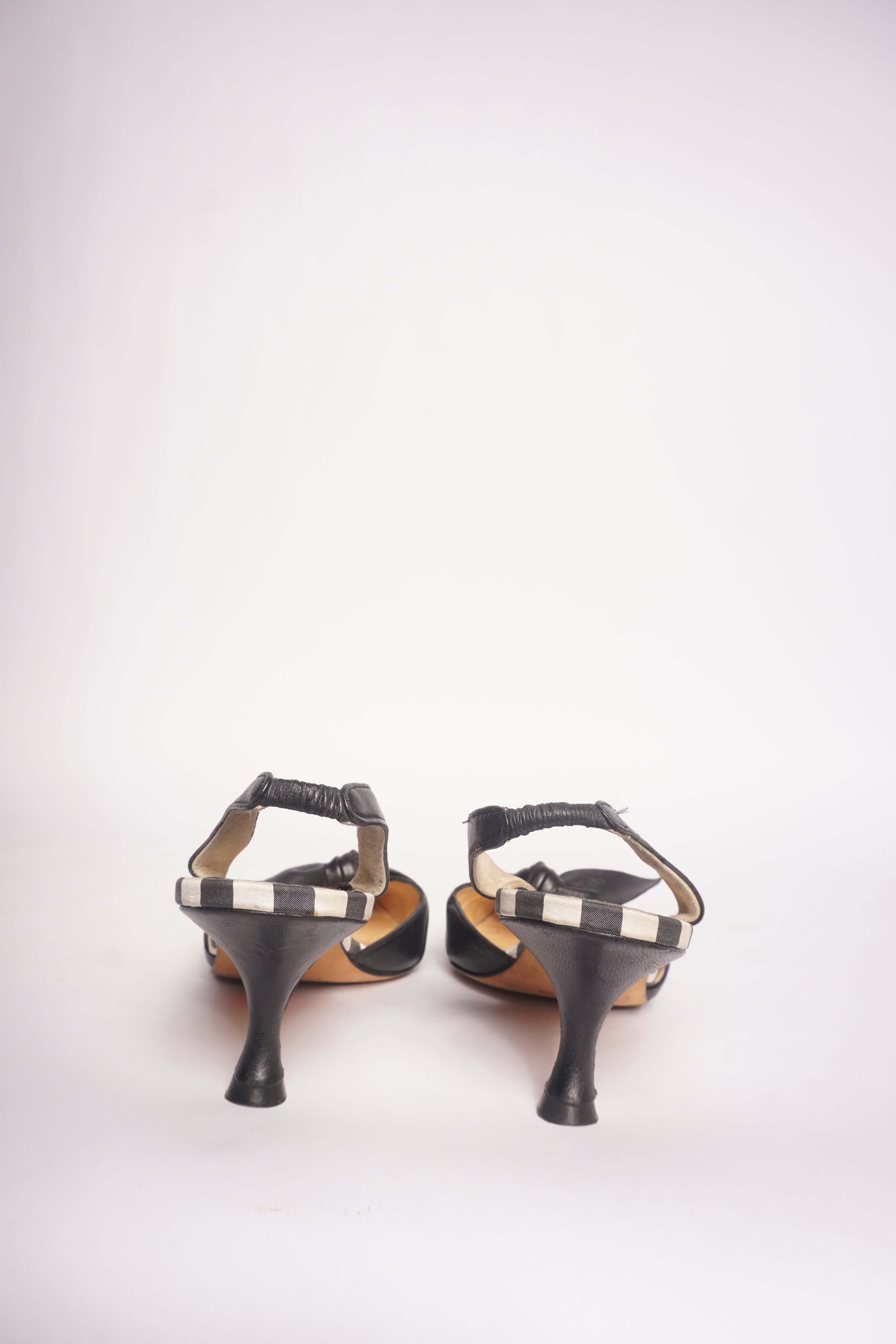 Manolo Blahnik Striped Bow Slingback Heels