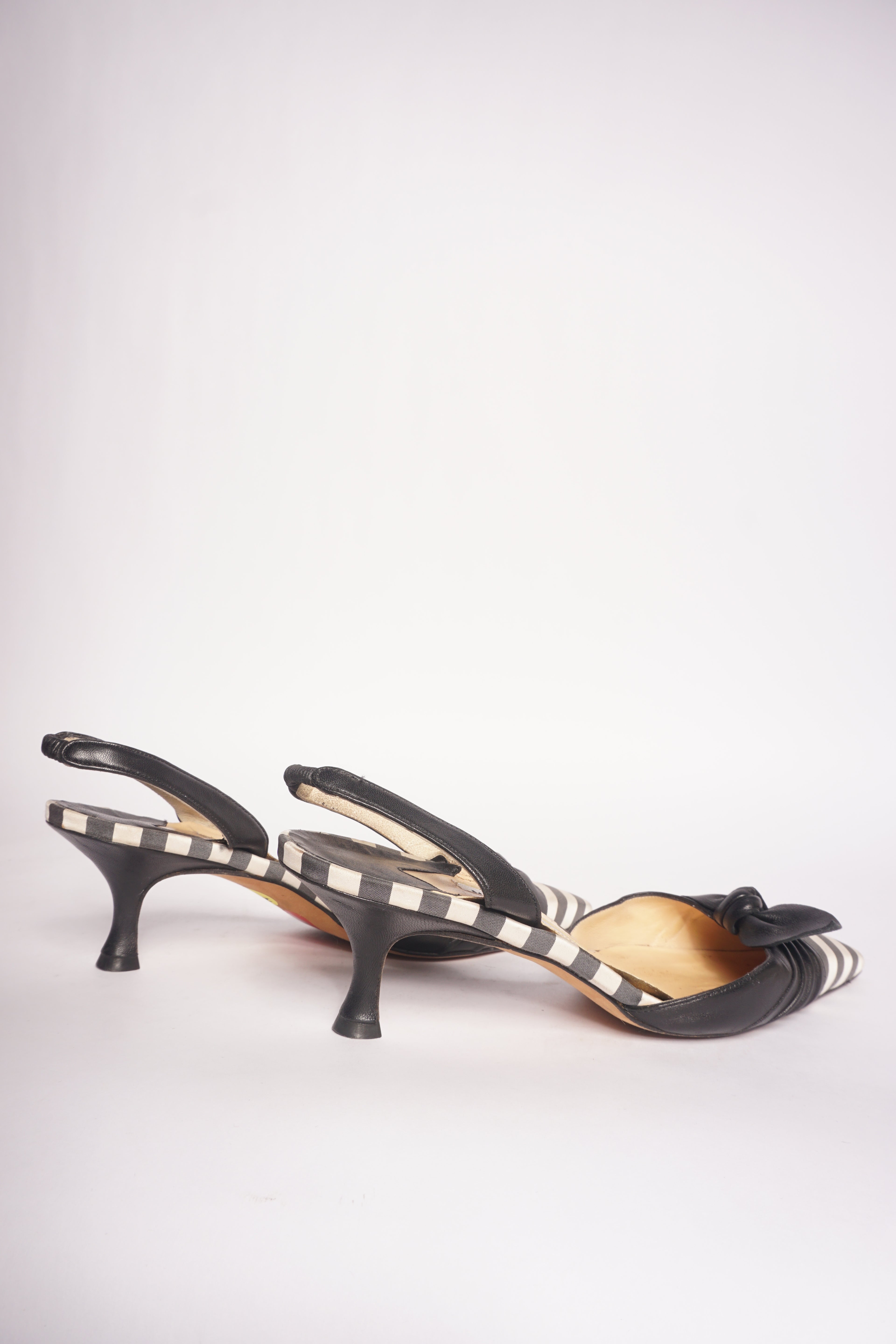 Manolo Blahnik Striped Bow Slingback Heels