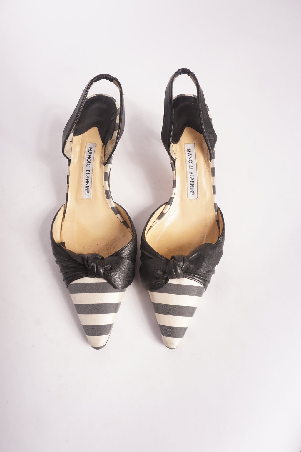 Manolo Blahnik Striped Bow Slingback Heels
