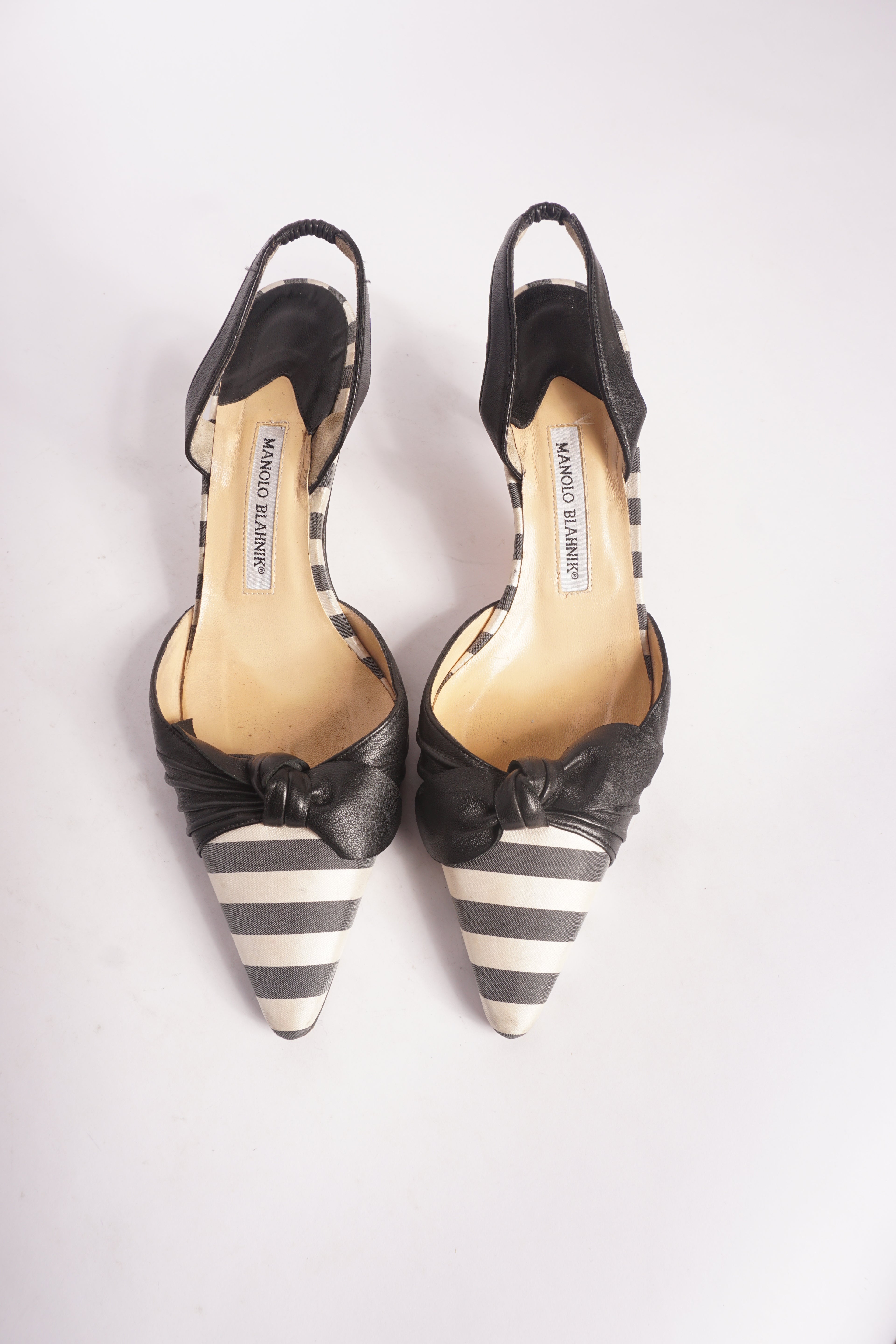 Manolo Blahnik Striped Bow Slingback Heels