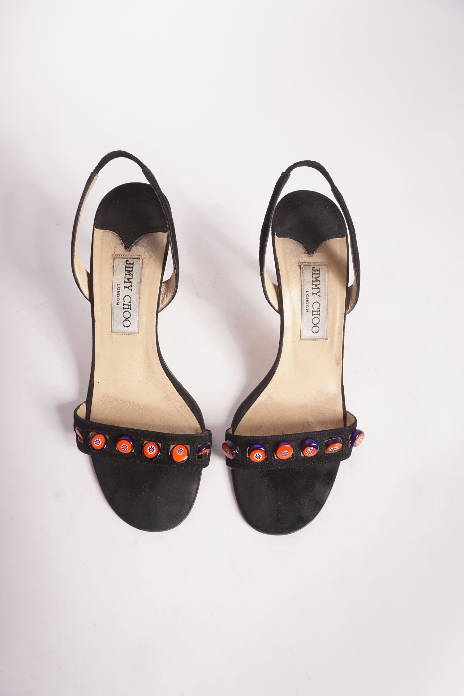 Jimmy Choo Black Peep Toe Heels w/ Beads