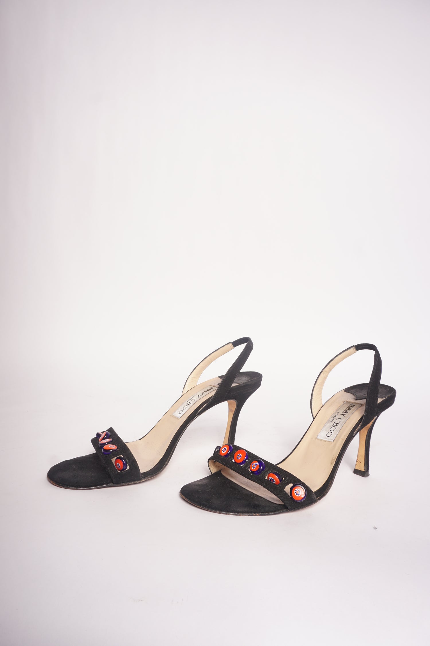 Jimmy Choo Black Peep Toe Heels w/ Beads