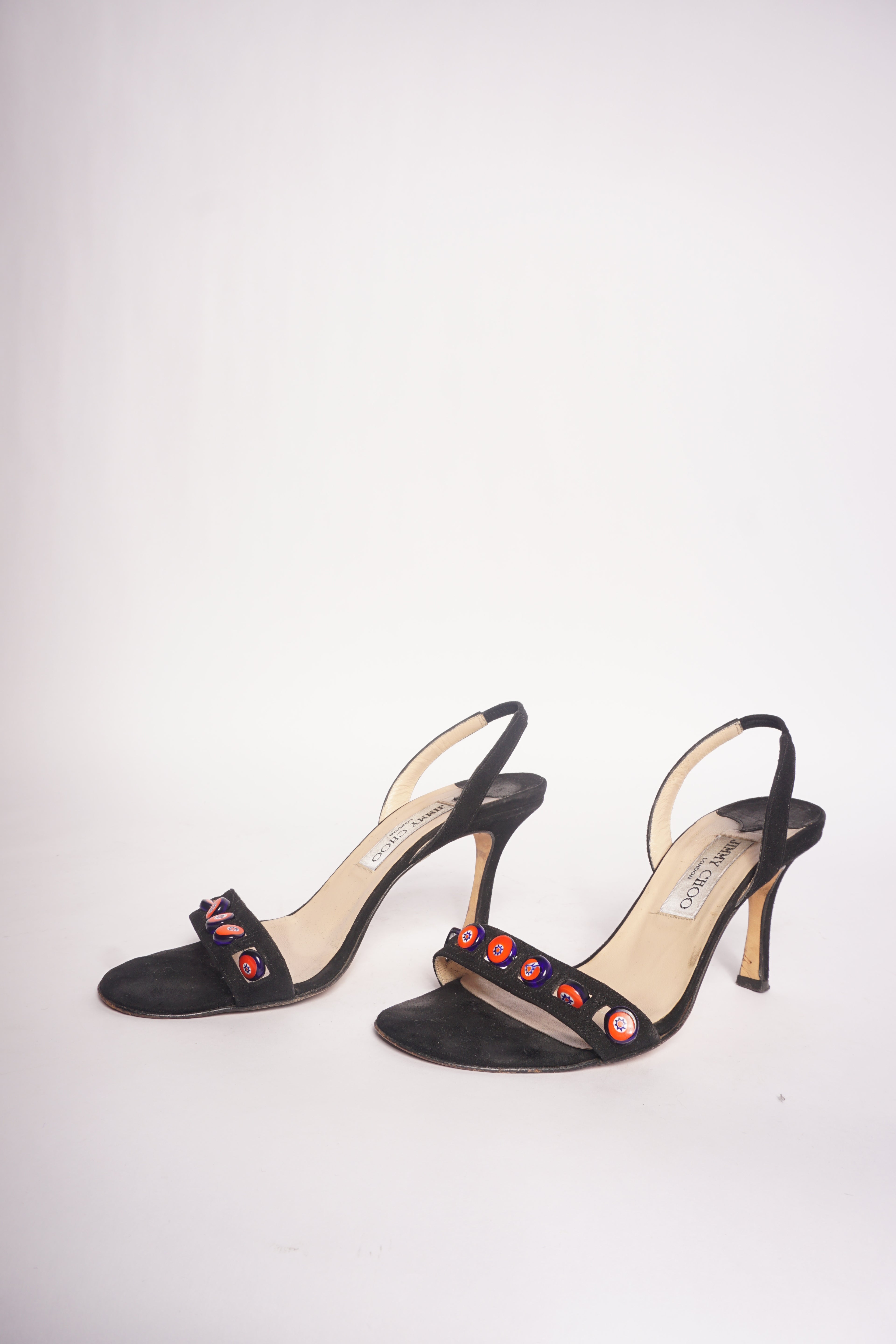 Jimmy Choo Black Peep Toe Heels w/ Beads