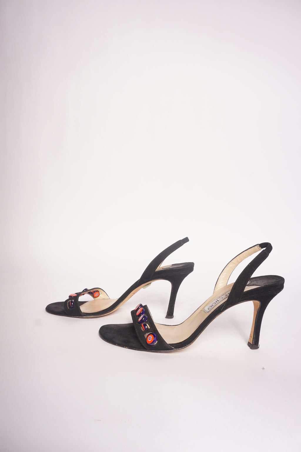 Jimmy Choo Black Peep Toe Heels w/ Beads