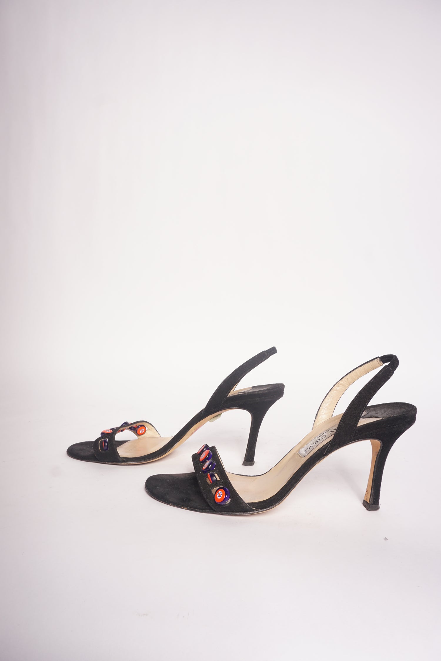 Jimmy Choo Black Peep Toe Heels w/ Beads